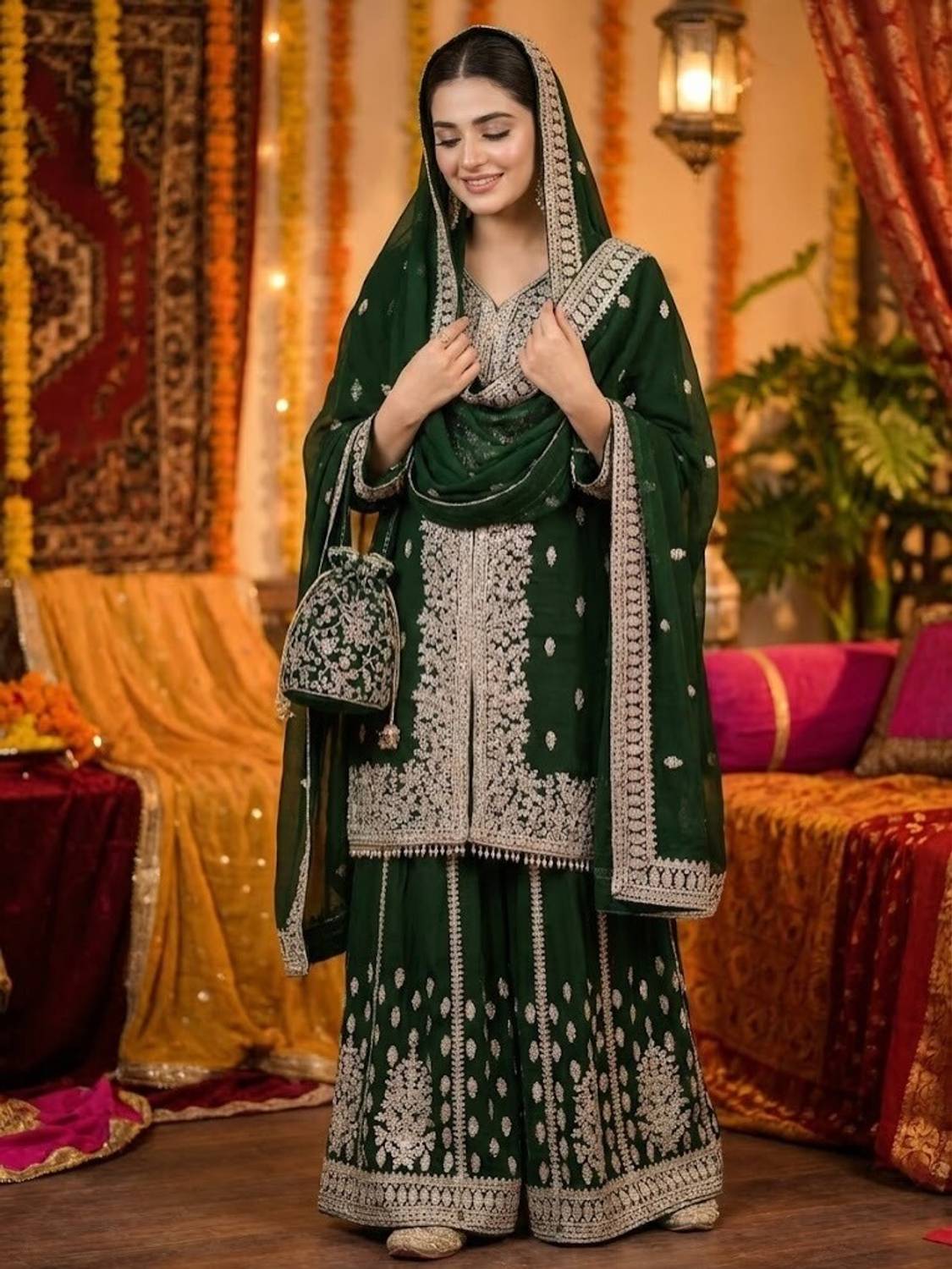 BYRI Women Kurta Sharara Dupatta Set