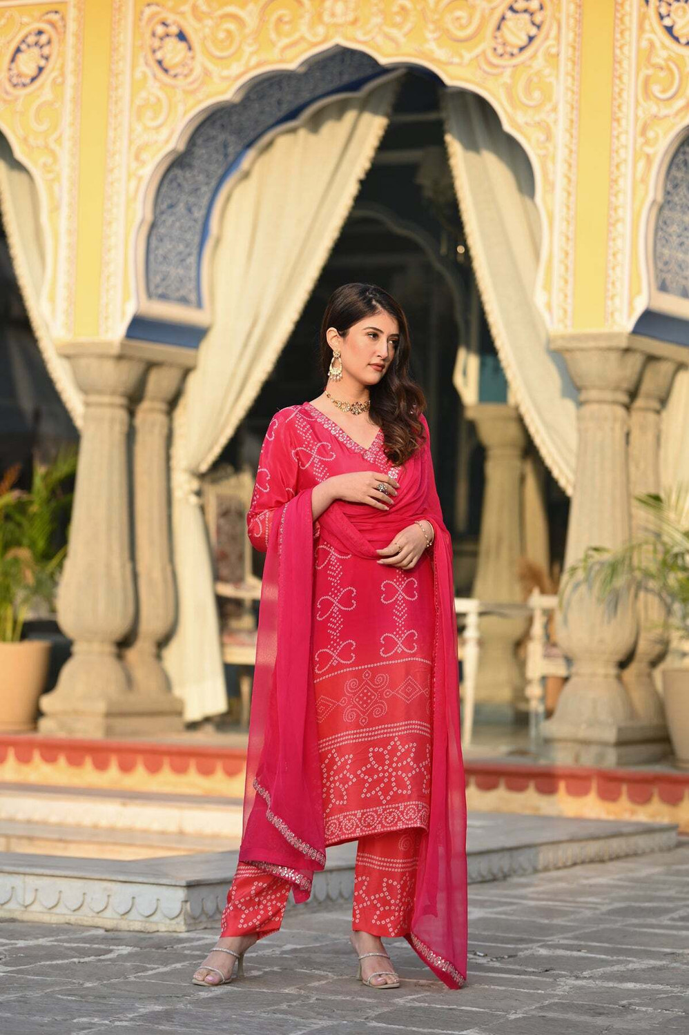 Image of RUDRAKANYA Embroidered, Geometric Print, Printed Kurta, Trouser /Pant & Dupatta Set