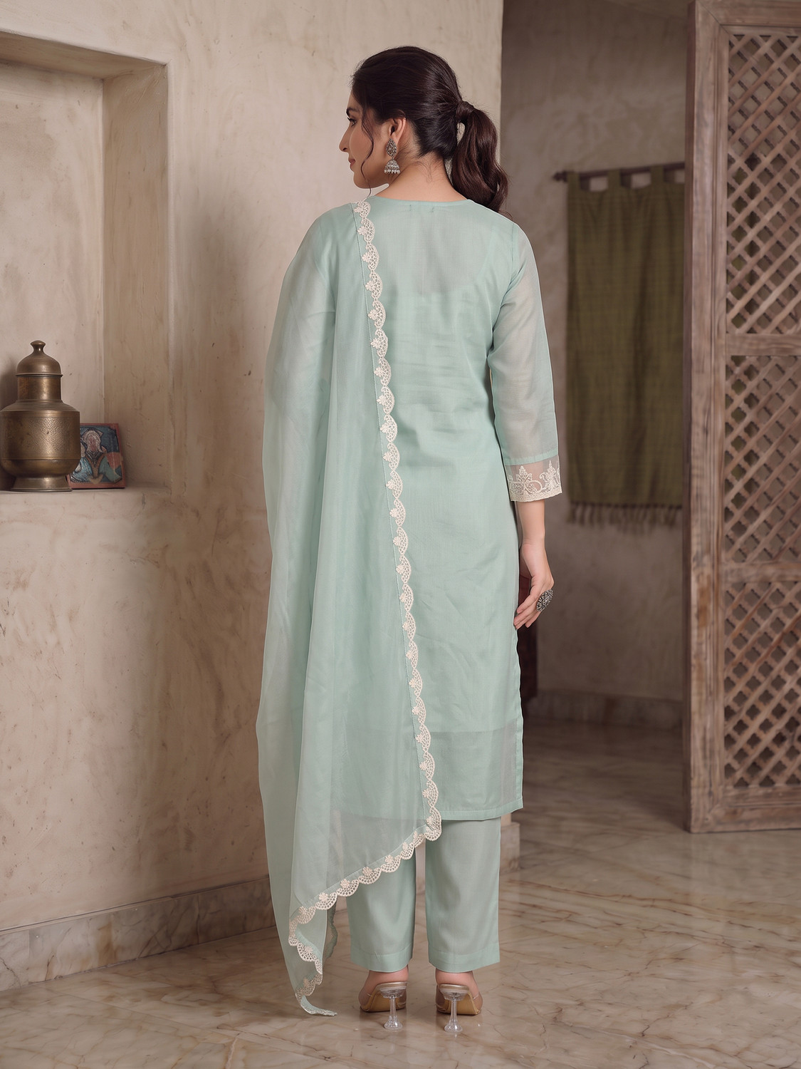 Image of Fabian Fashion Women Chanderi Kurta Pant Dupatta Set