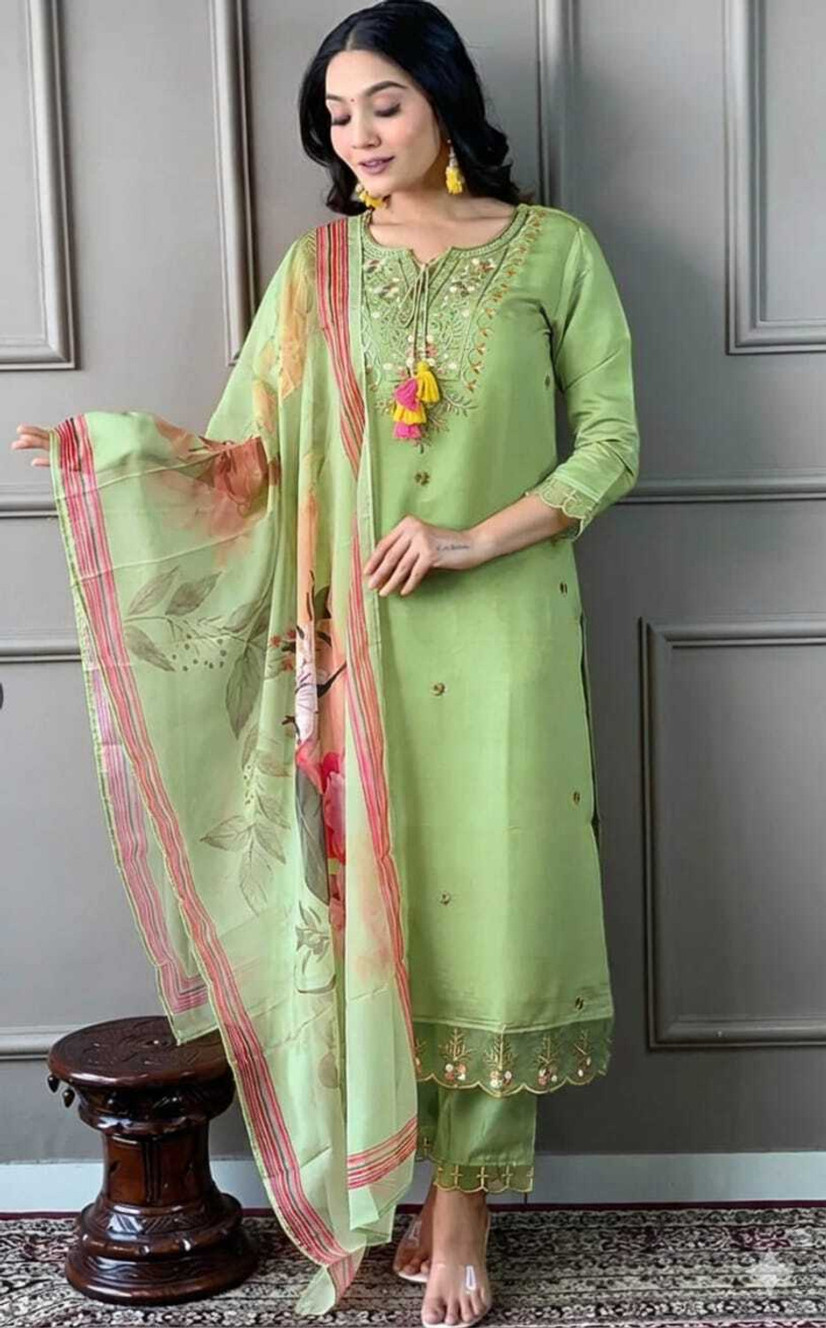 Image of ARHAMSILKMILLS Solid Kurta, Trouser /Pant & Dupatta Set