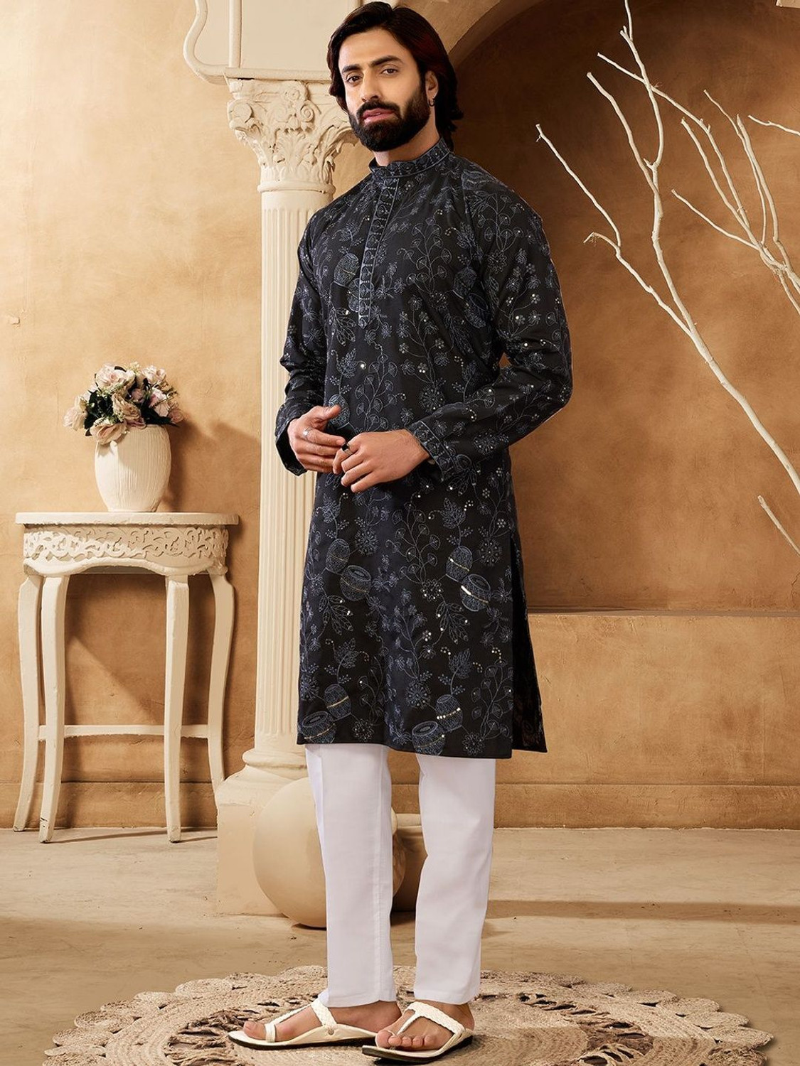 Image of House of Pataudi Men Embellished A-line Kurta