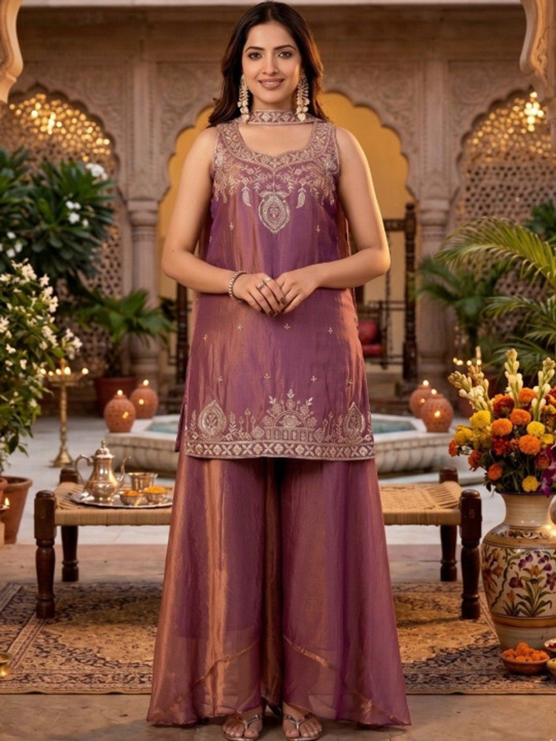 Image of OMICRON FAB Women Kurta Palazzo Dupatta Set
