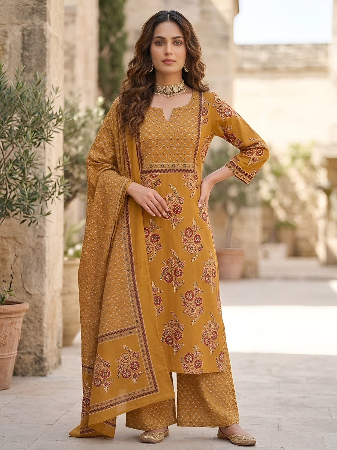 Image of Nayo Women Kurta Palazzo Dupatta Set