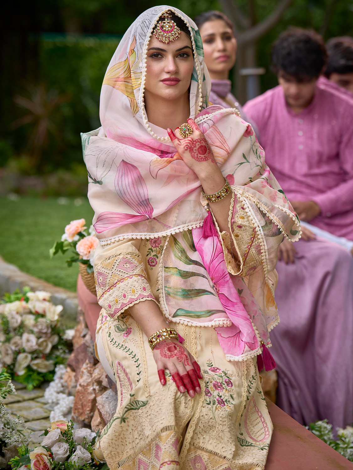 Image of Indo Era Women Silk Blend Kurta Pant Dupatta Set
