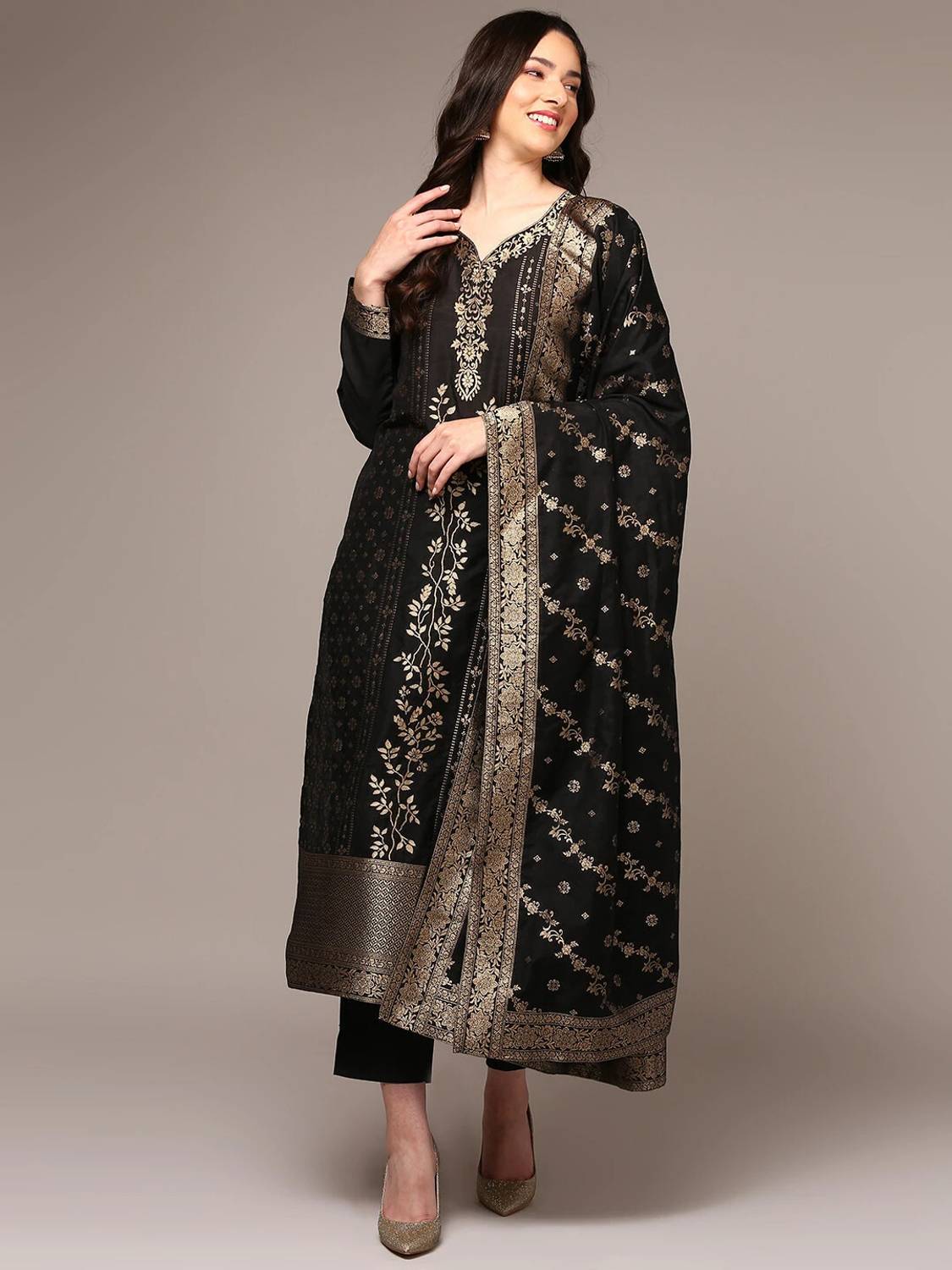 AHIKA Women Chanderi Kurta Pant Dupatta Set