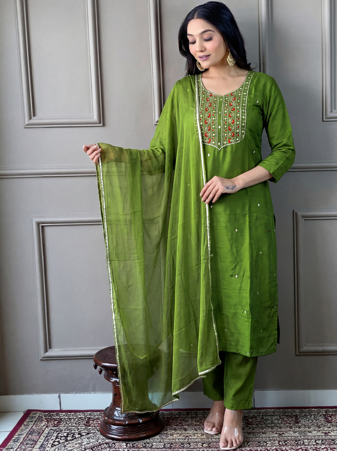Image of ANJIKI Women Kurti Pant Dupatta Set