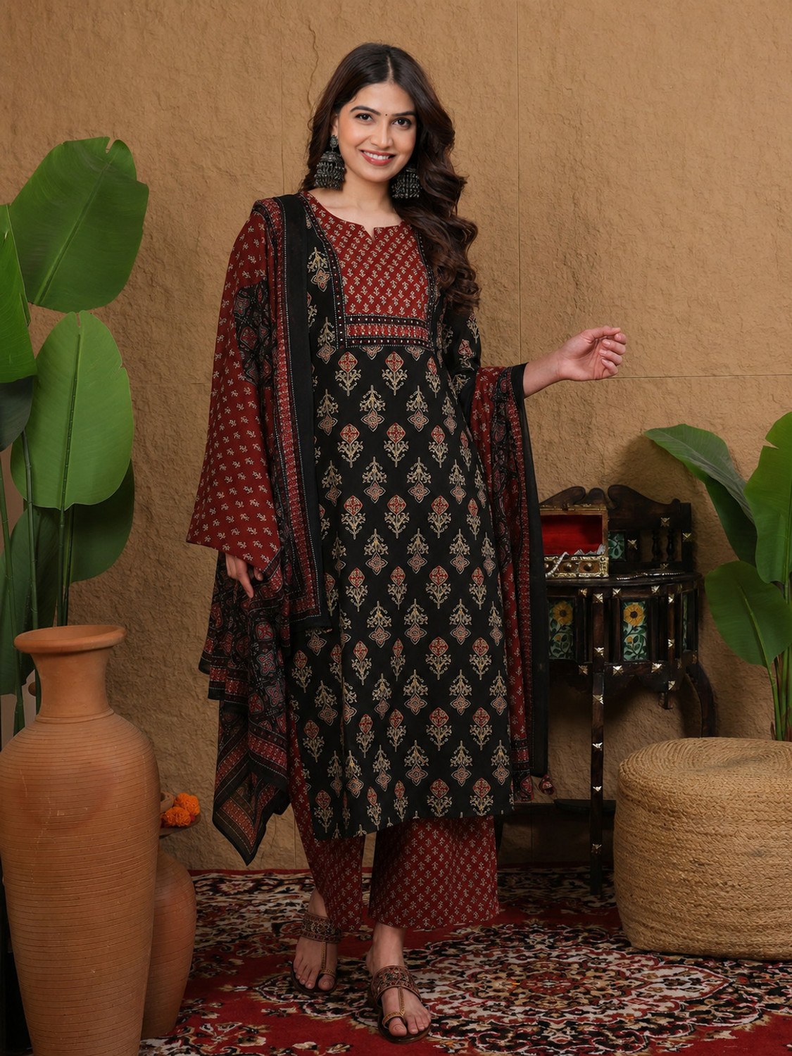 Image of S4K Women Kurta Palazzo Dupatta Set