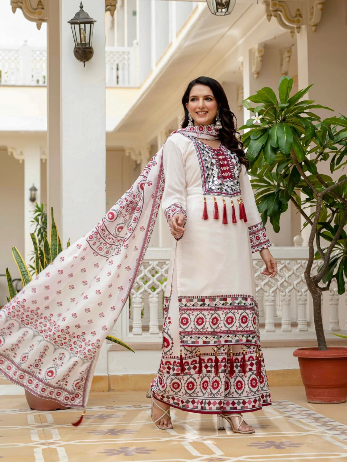 Image of Tasrika Women Kurta Palazzo Dupatta Set