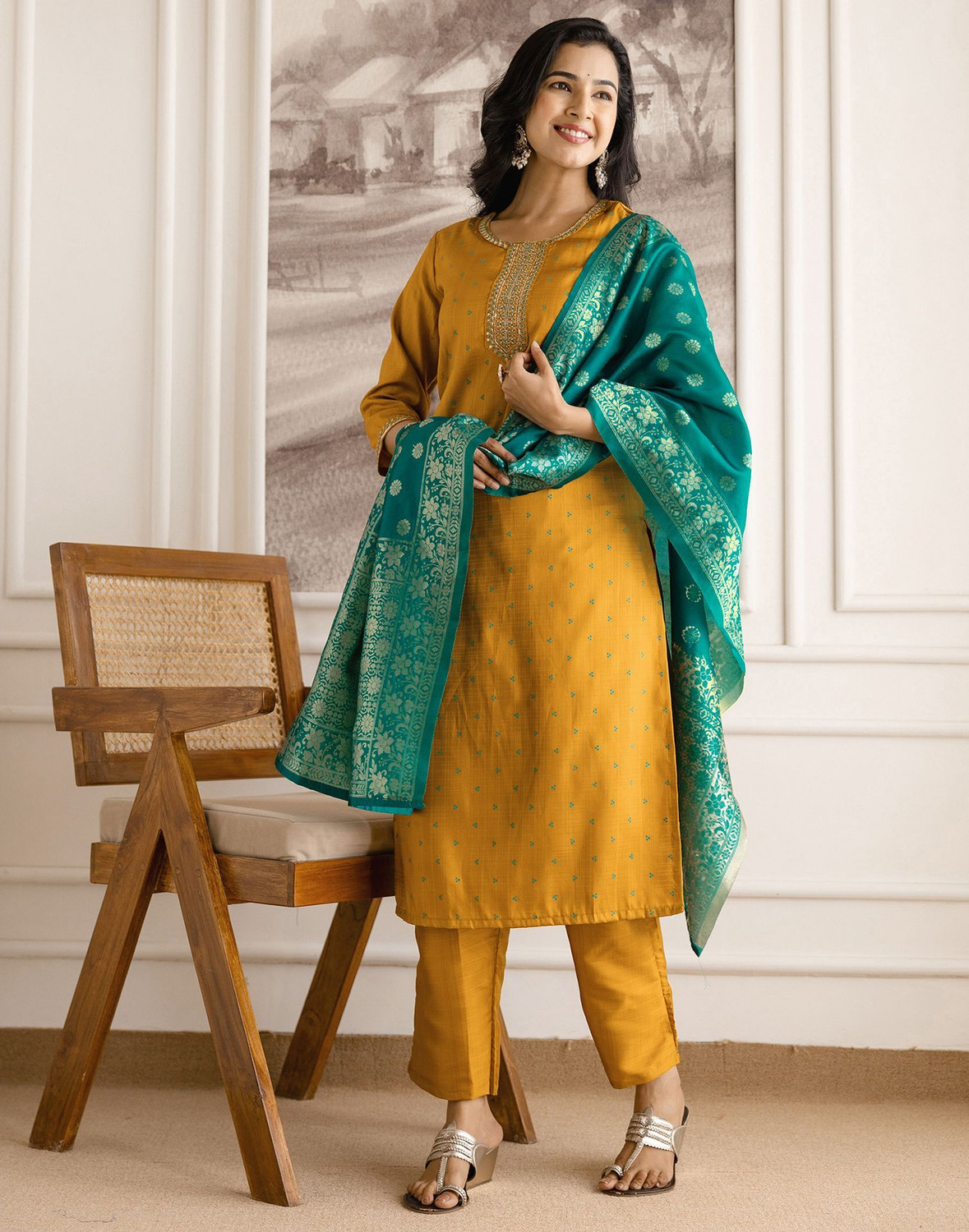 Image of Skylee Women Kurta Pant Dupatta Set