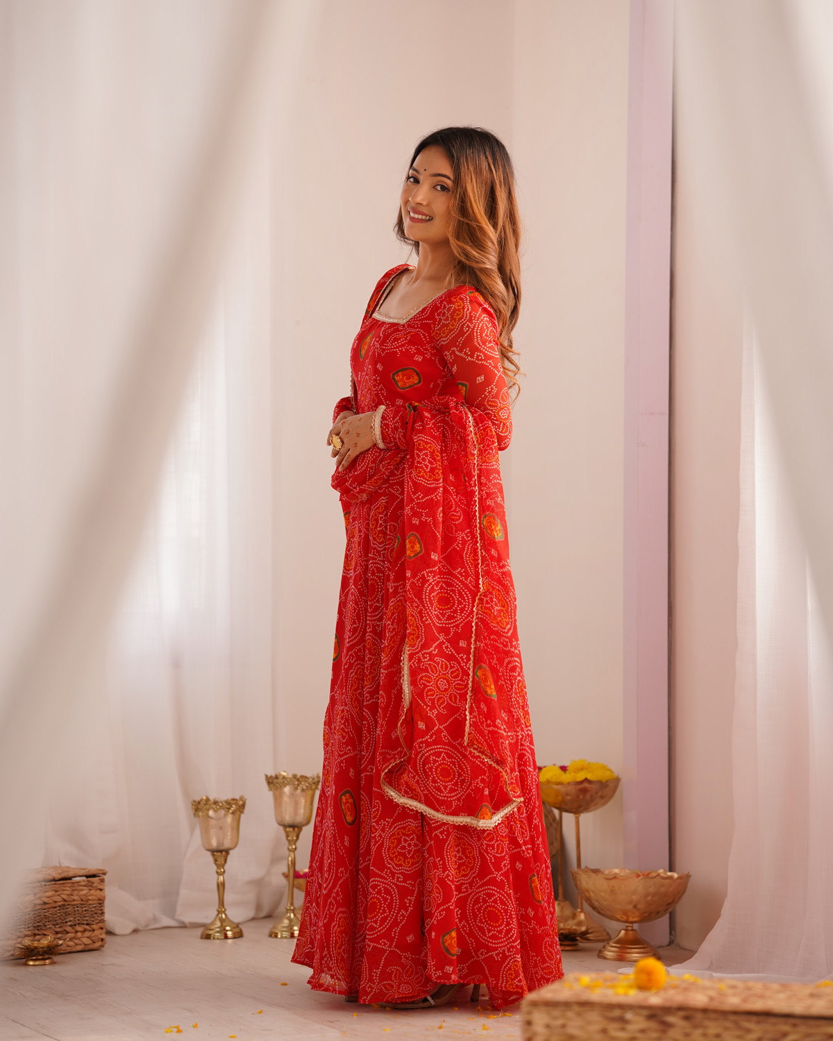 Image of NiyantaBoutique Women Chiffon Kurta Pant Dupatta Set