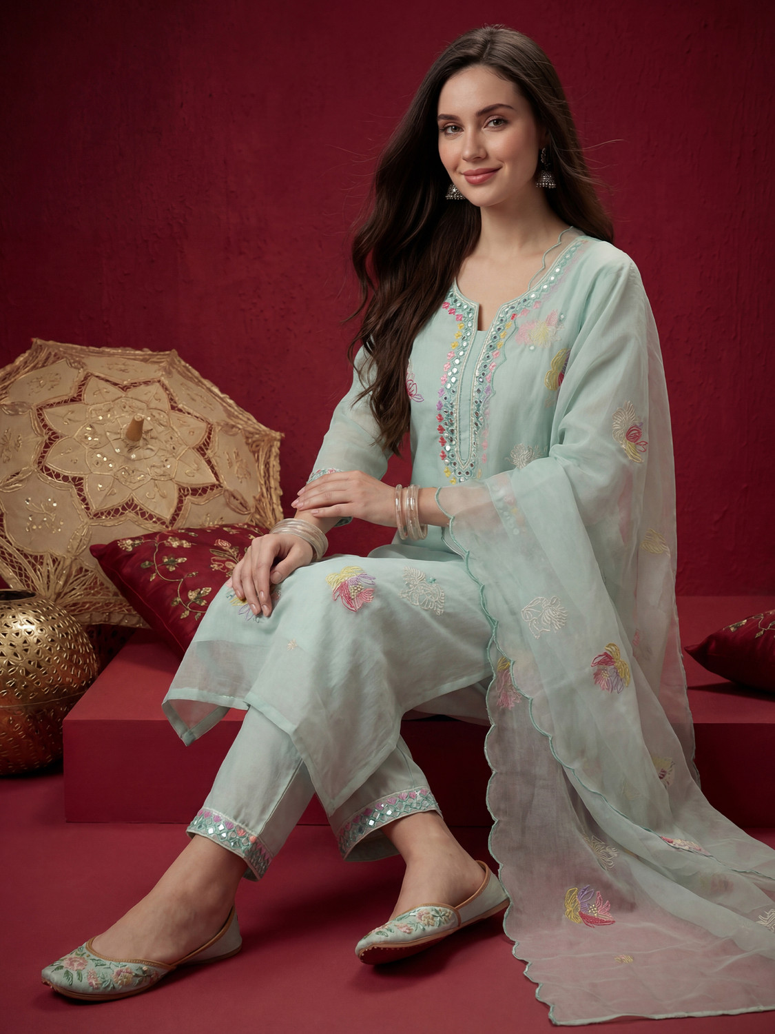 Image of Indo Era Women Kurta Pant Dupatta Set