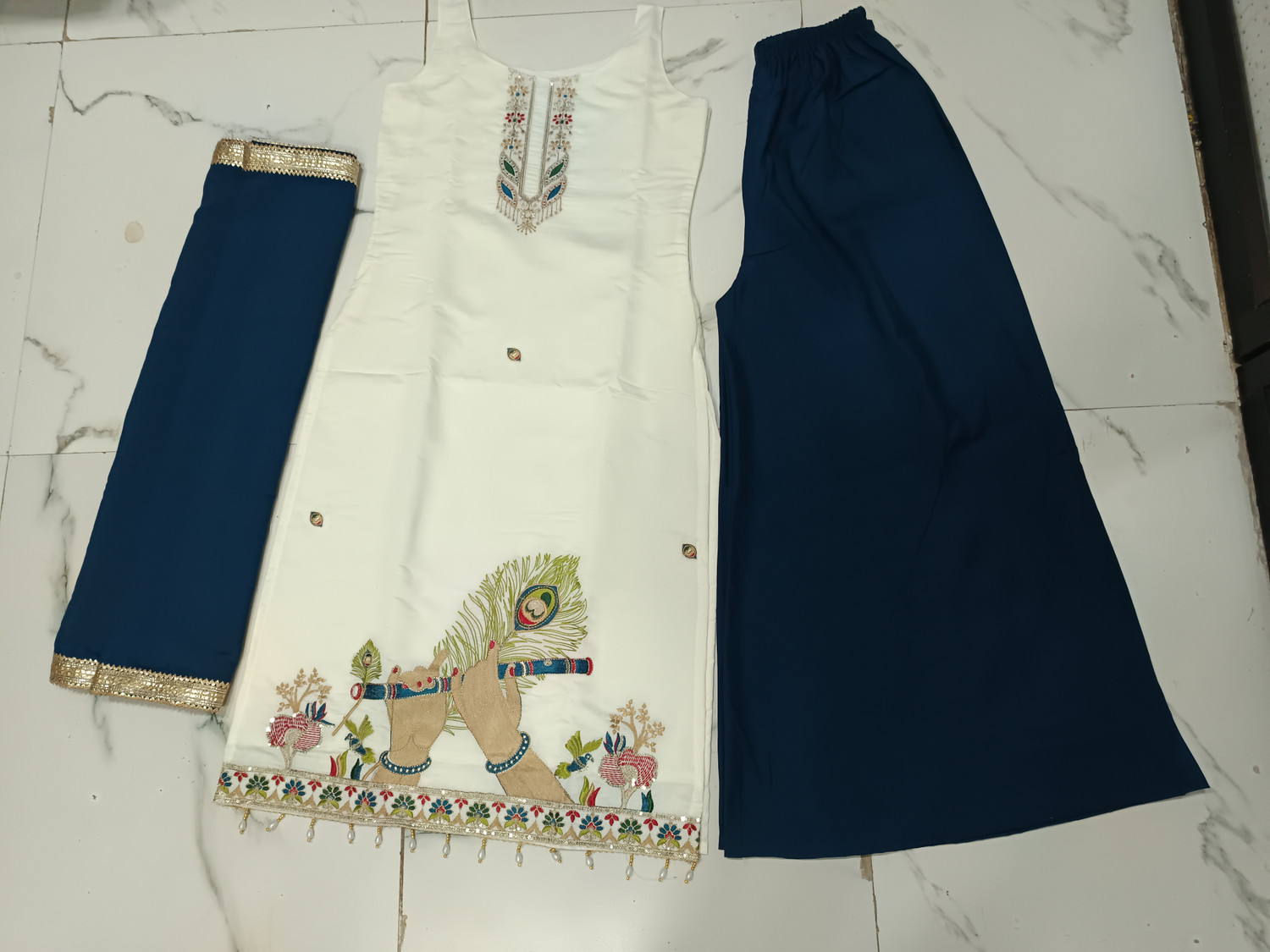 Image of Harekrishna creation Women Kurti Palazzo Dupatta Set