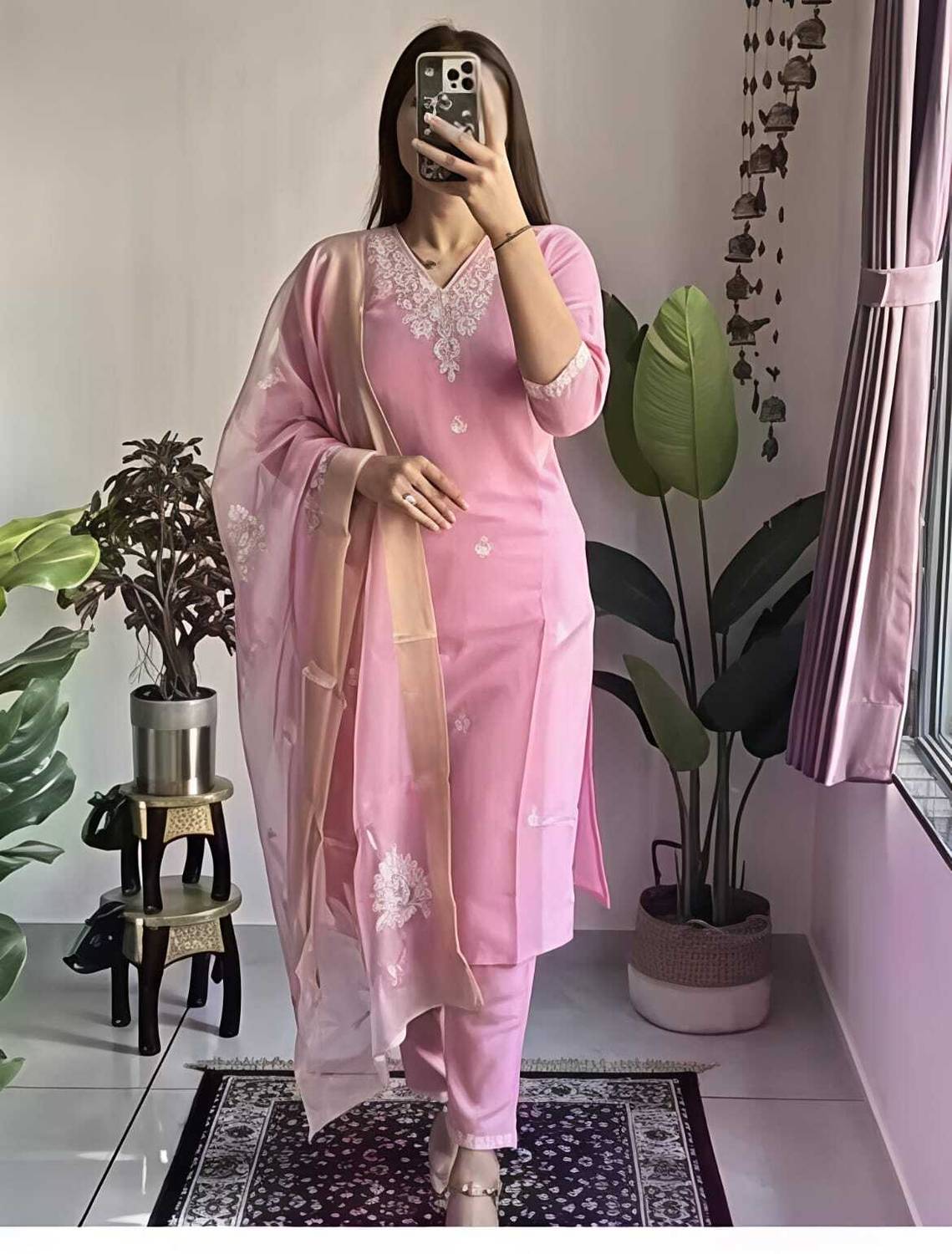 KEYA Embroidered Kurta, Trouser & Dupatta Set - Image 1