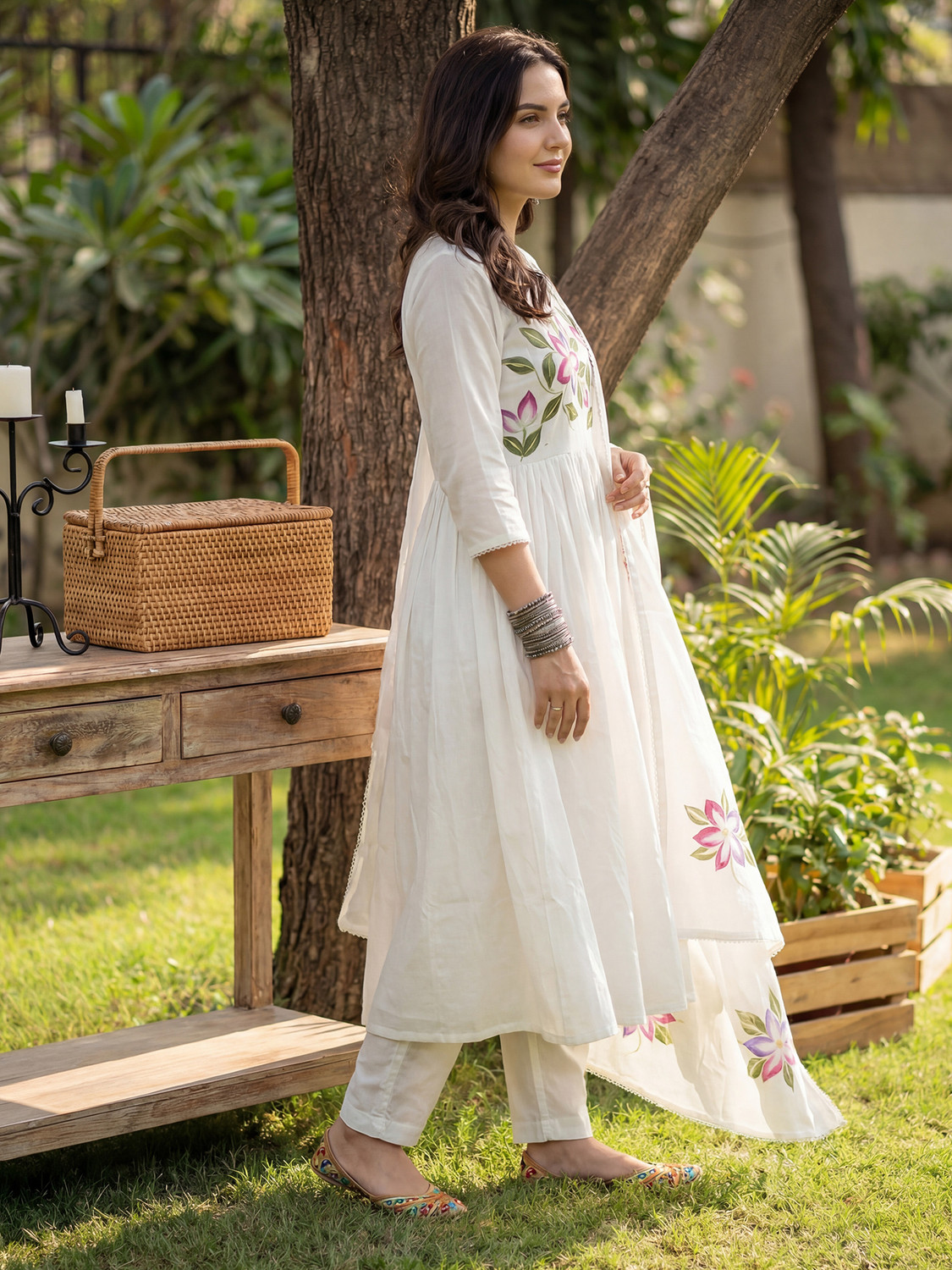 Image of Indo Era Women Pure Cotton Kurta Pant Dupatta Set