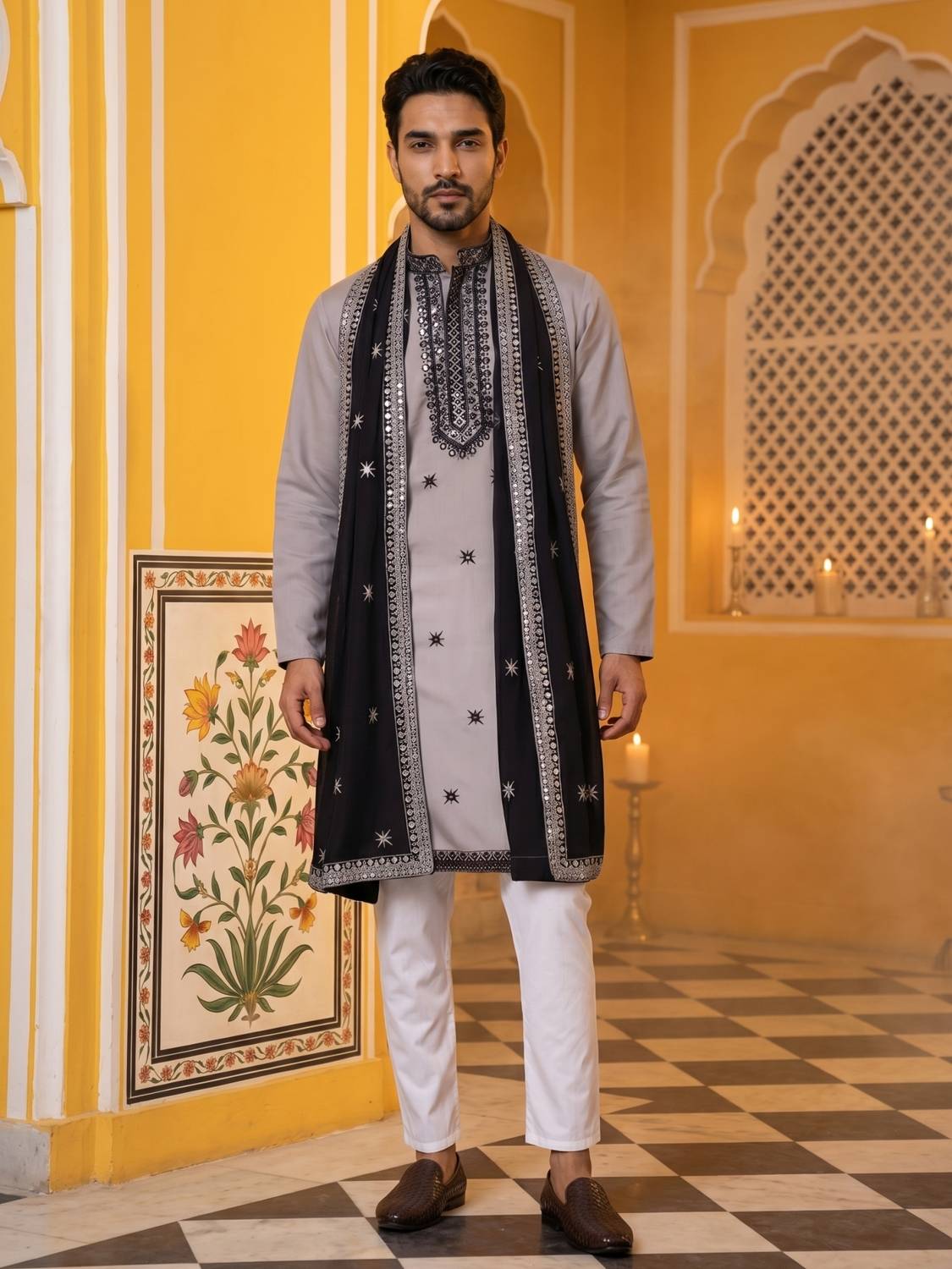 Jompers Men Kurta Pyjama Dupatta Set - Image 4