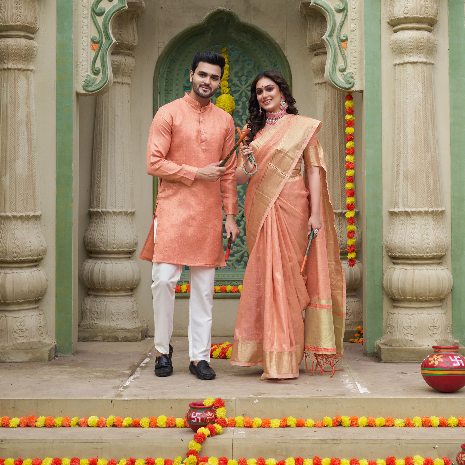 Image of archittam Men Linen Kurta Pyjama Set
