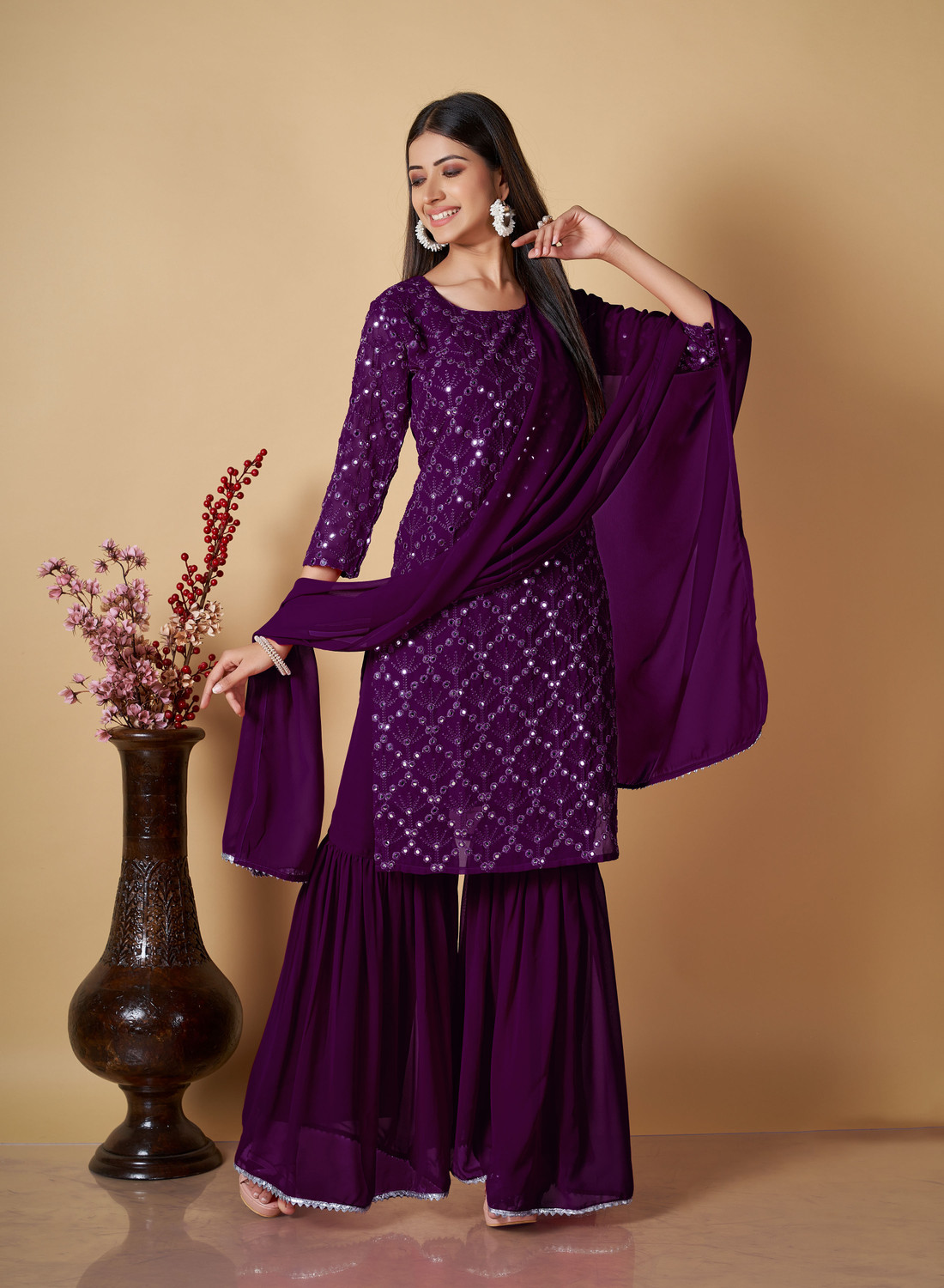 Image of Balveer Creation Women Kurta Sharara Dupatta Set