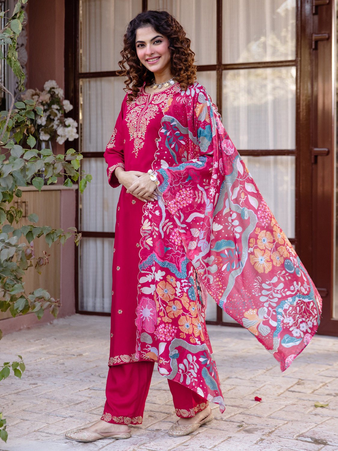 Image of Indo Era Women Kurta Palazzo Dupatta Set