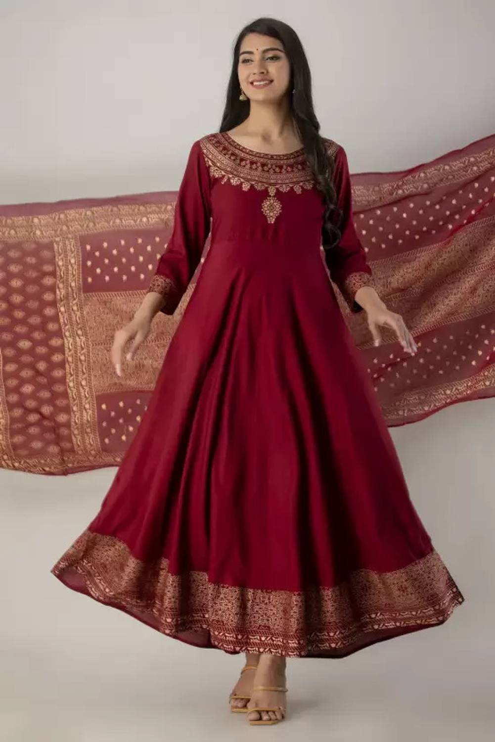 SkyAsia Women Printed Cotton Blend Anarkali Kurta With Attached D