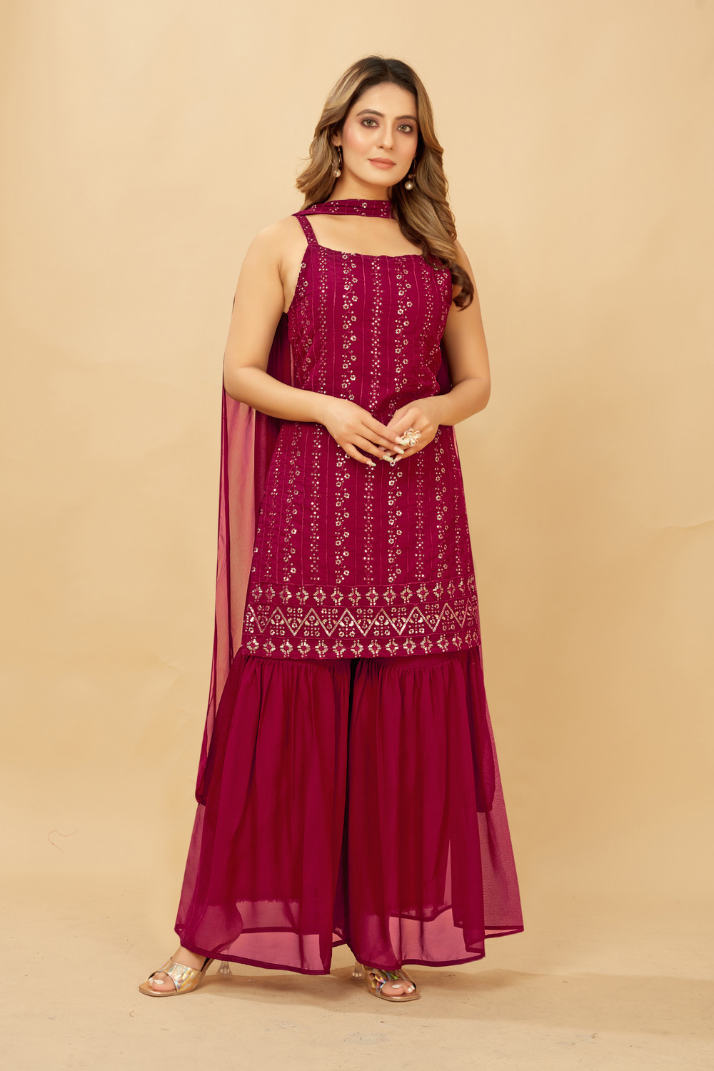 Image of ML ENTERPRISE Women Kurta Sharara Dupatta Set