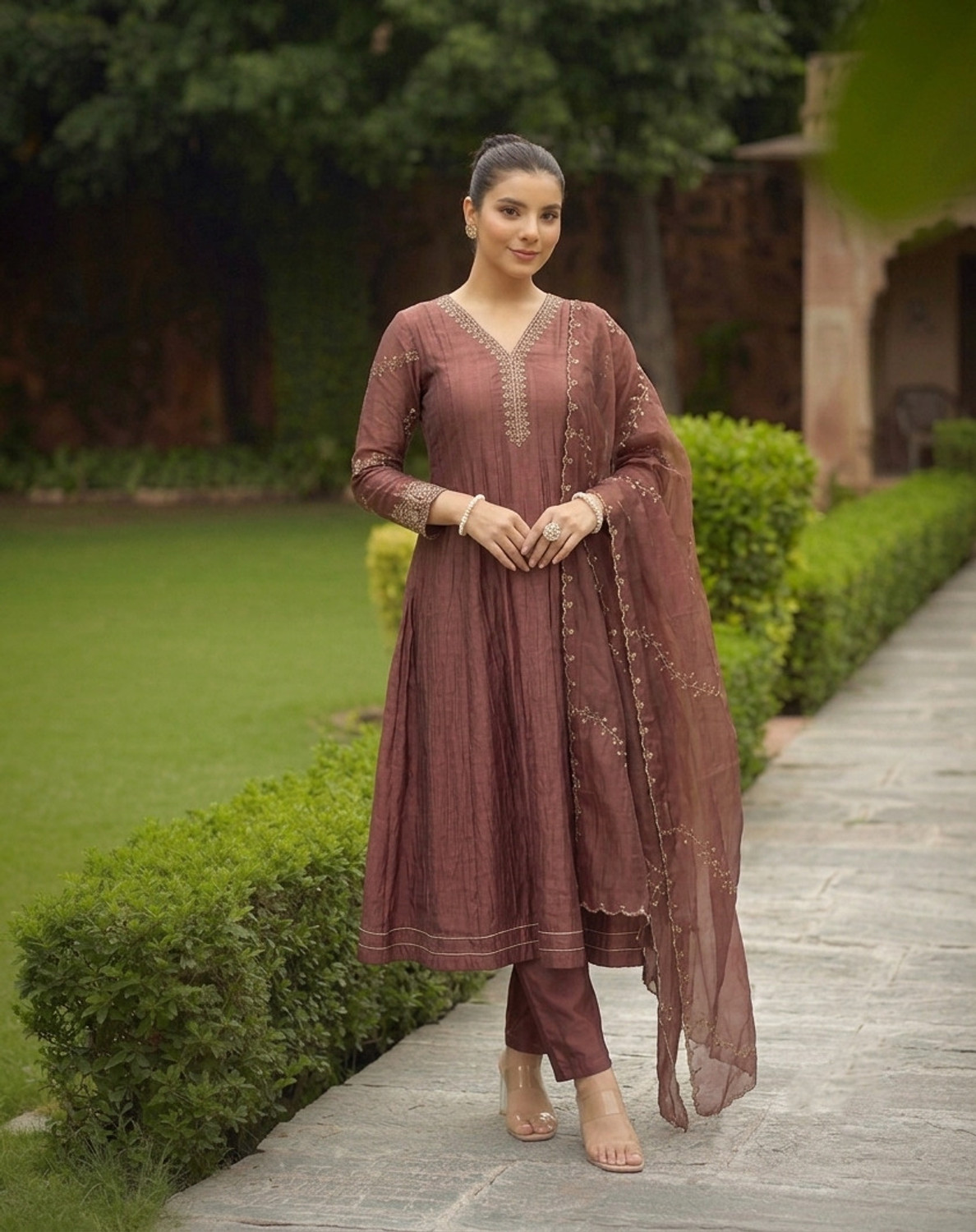 Image of MOKOSH Women Pure Silk Kurta Pant Dupatta Set