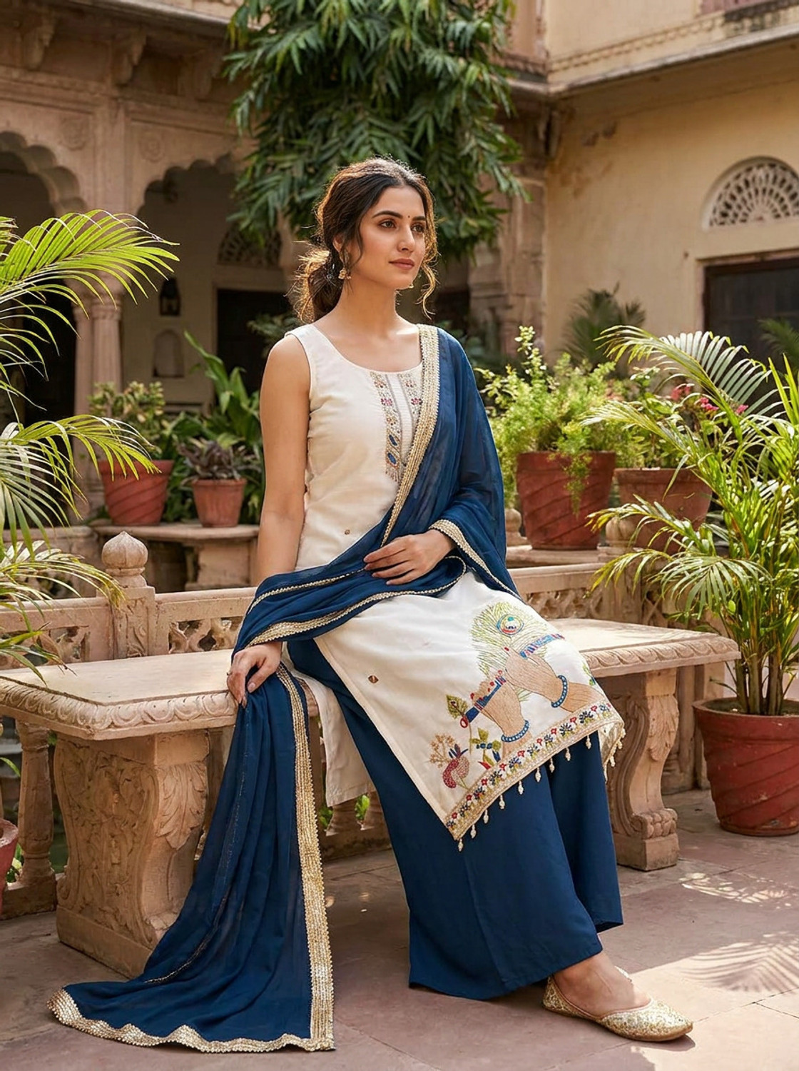 Image of Harekrishna creation Women Kurti Palazzo Dupatta Set