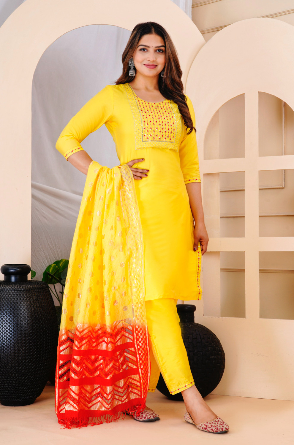 Image of DIMPLE EXPORTS Women Kurta Pant Dupatta Set