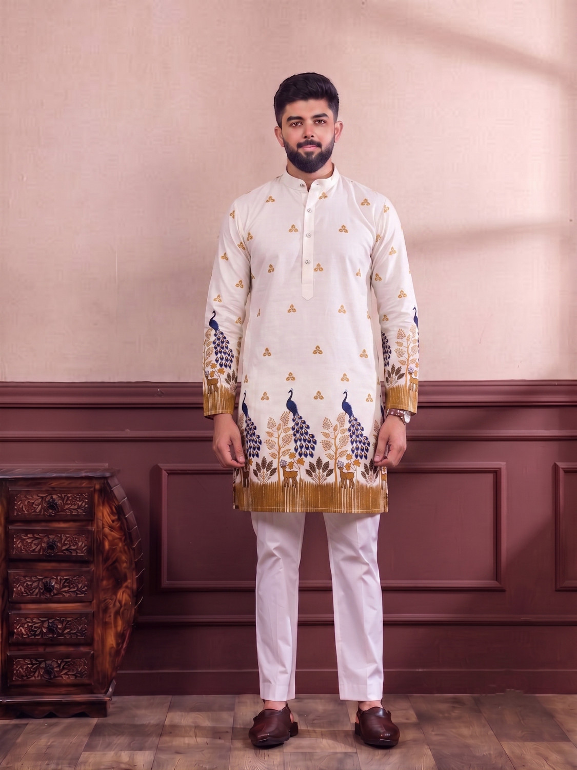 Image of Nirwearr Men Printed Straight Kurta