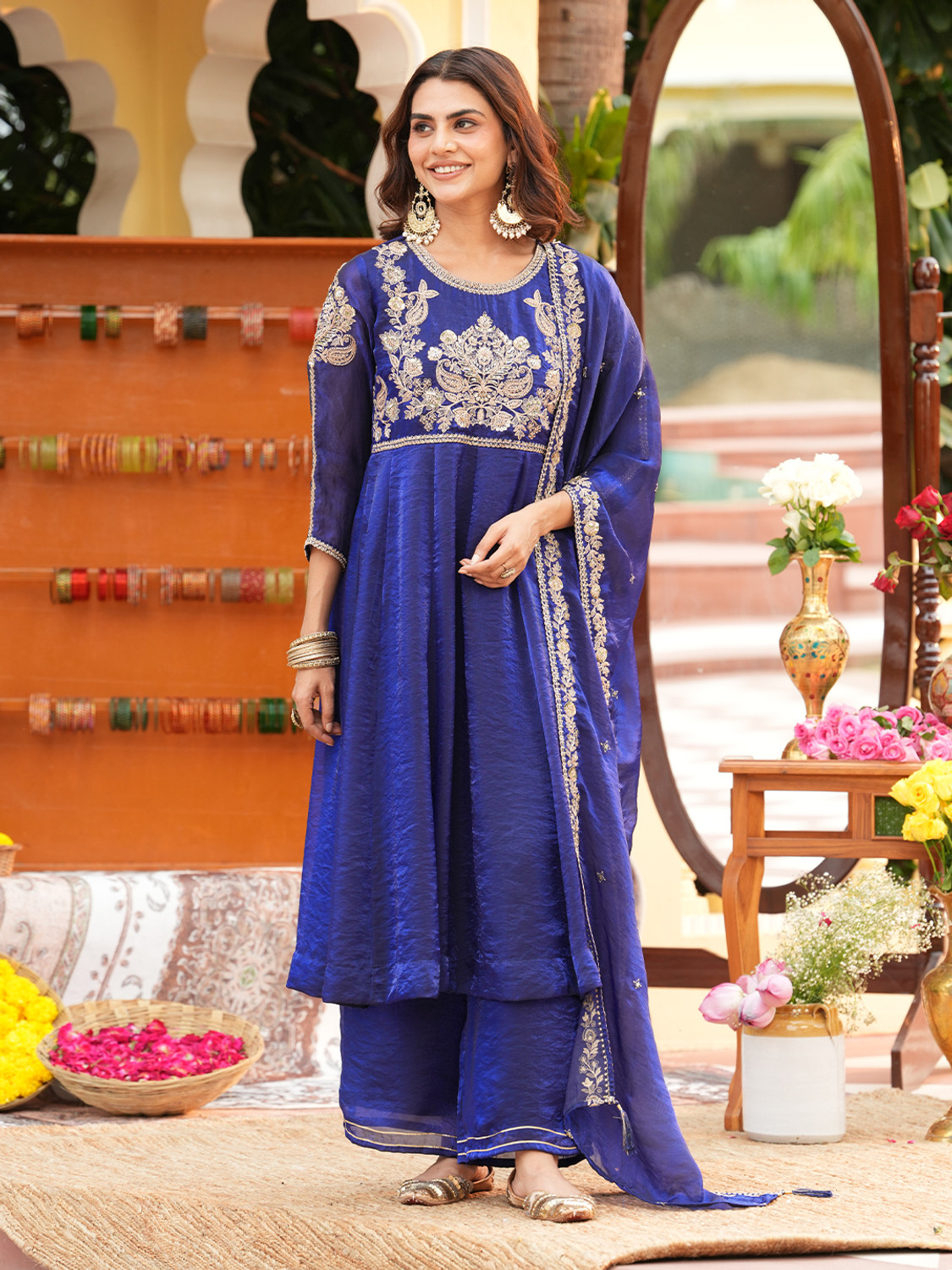 Image of Colors of Earth Women Kurta Palazzo Dupatta Set
