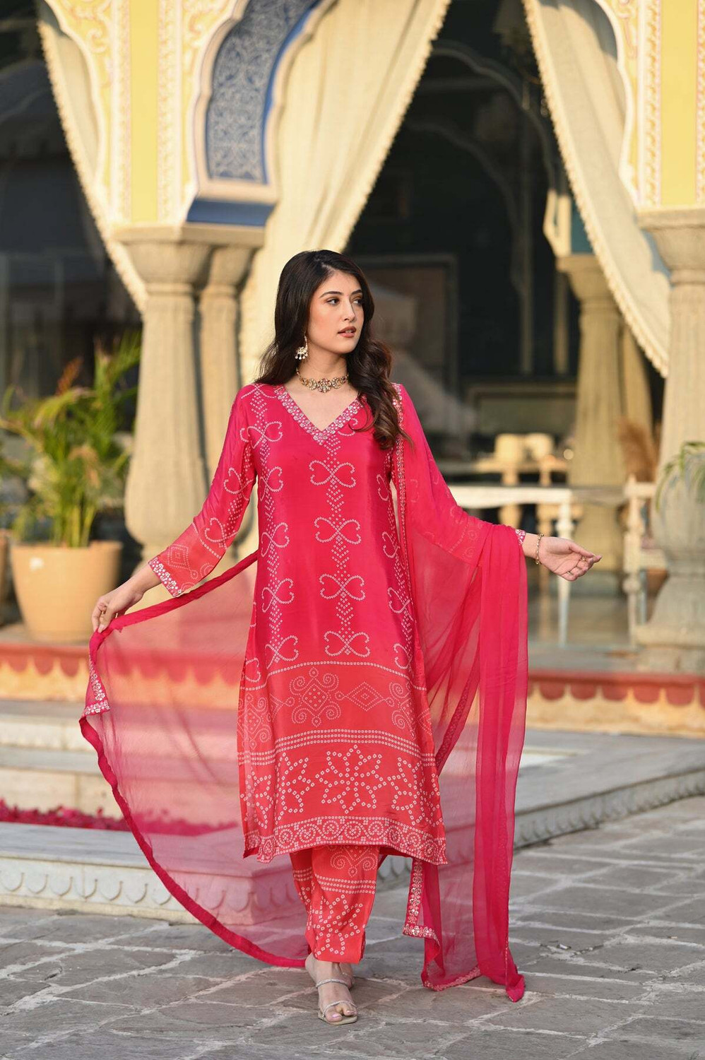 Image of RUDRAKANYA Embroidered, Geometric Print, Printed Kurta, Trouser /Pant & Dupatta Set