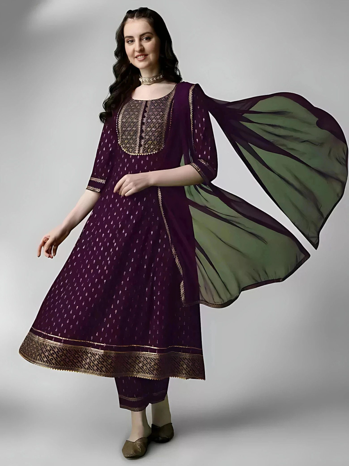Image of Queenslifestyle Embroidered Kurta, Trouser /Pant & Dupatta Set
