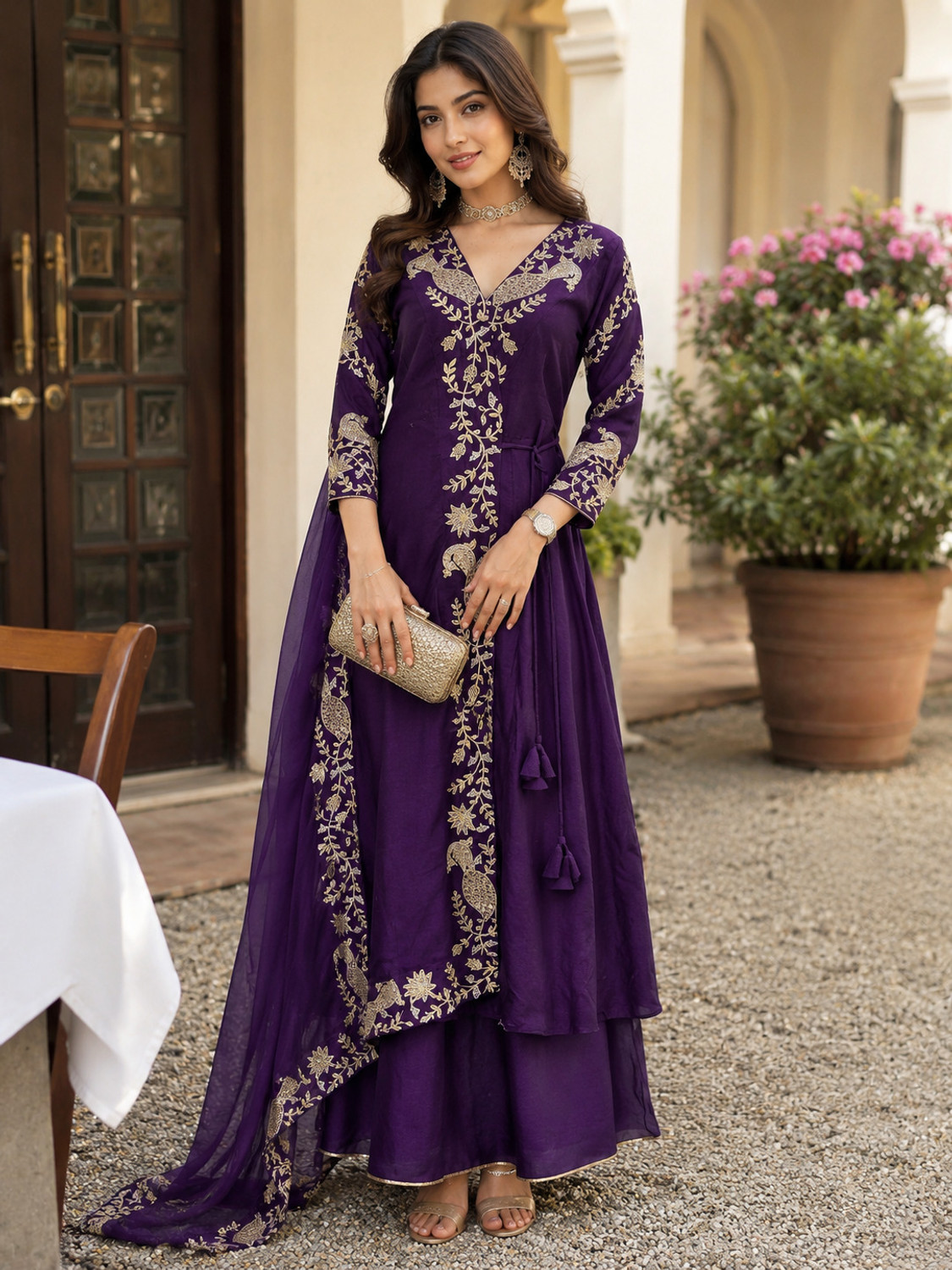 Image of Arriva Fab Women Pure Silk Kurta Palazzo Dupatta Set