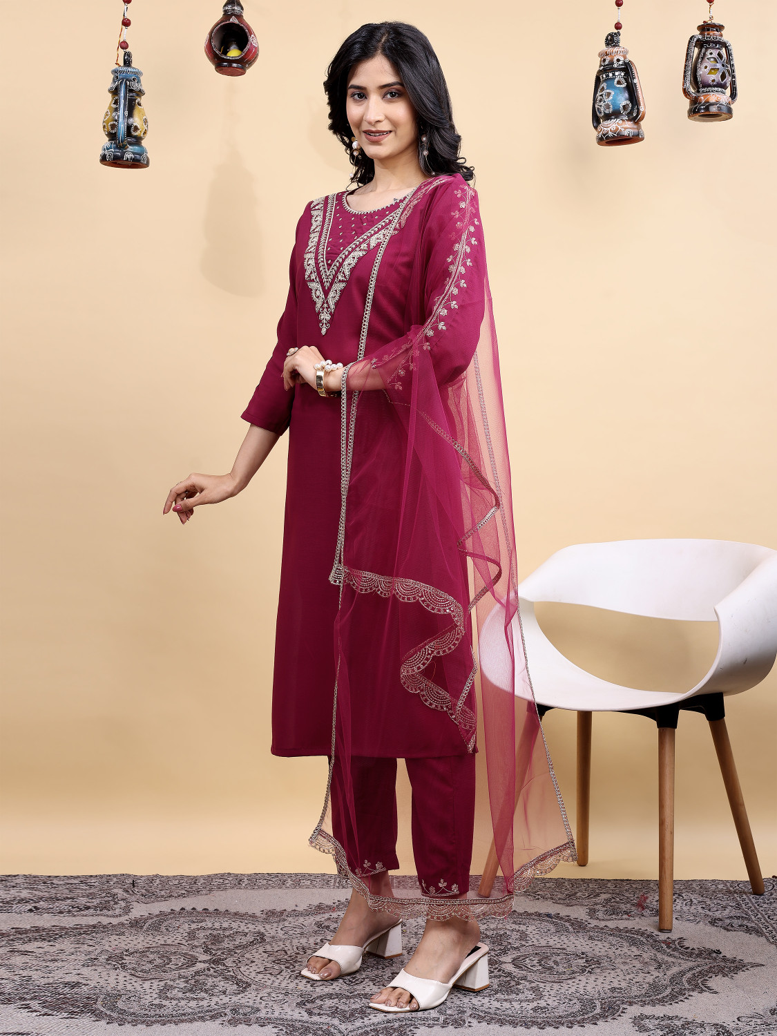 Image of Shree Ramkrishna Fab Women Viscose Rayon Kurta Pant Dupatta Set