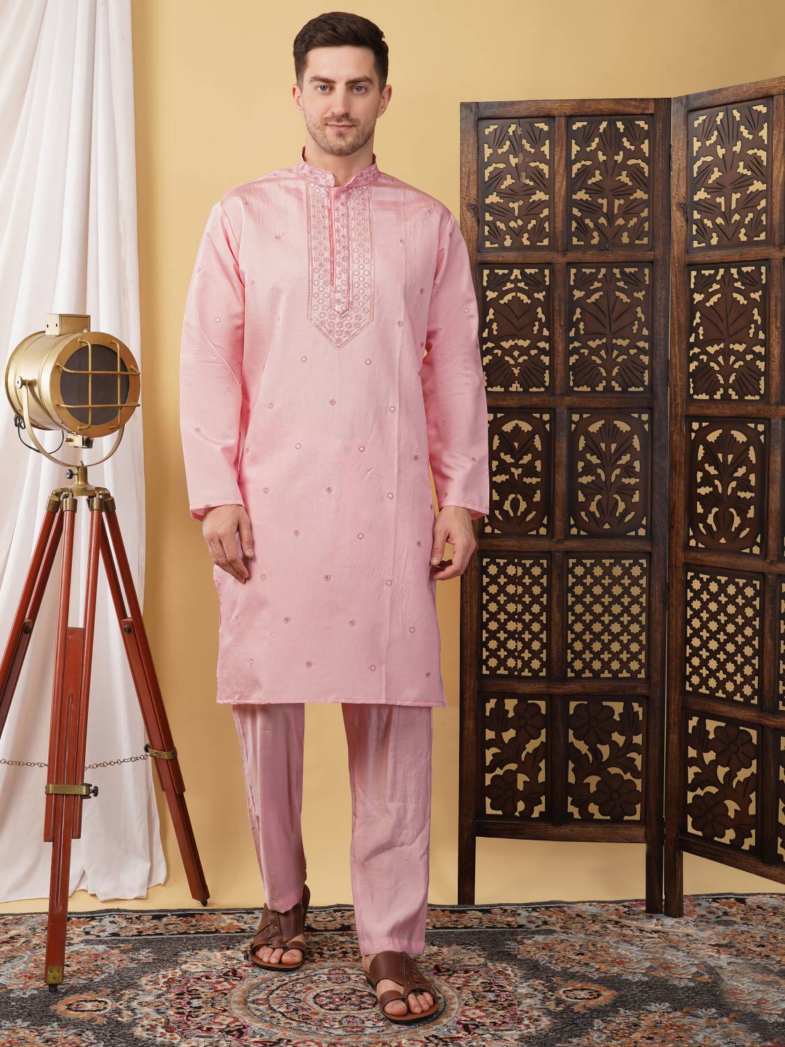 ADHIRAJAN Men Pure Cotton Kurta Pant Set