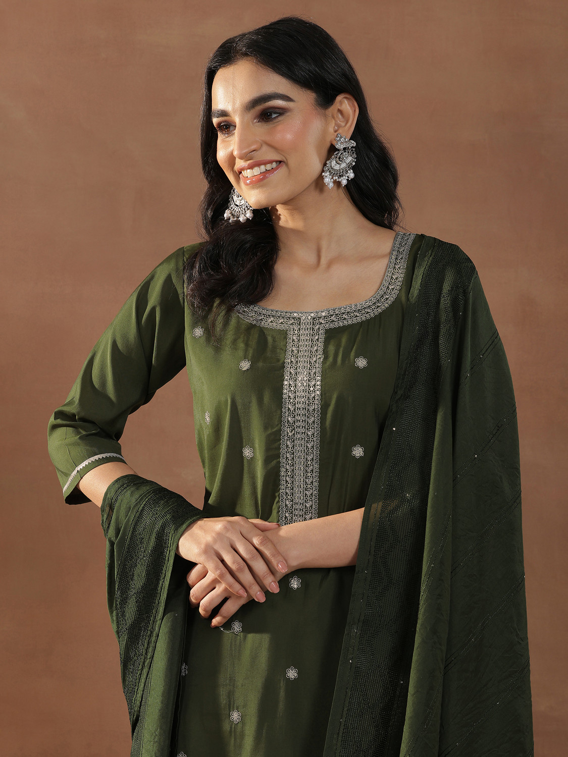 Image of LIBAS Women Silk Blend Kurta Pant Dupatta Set