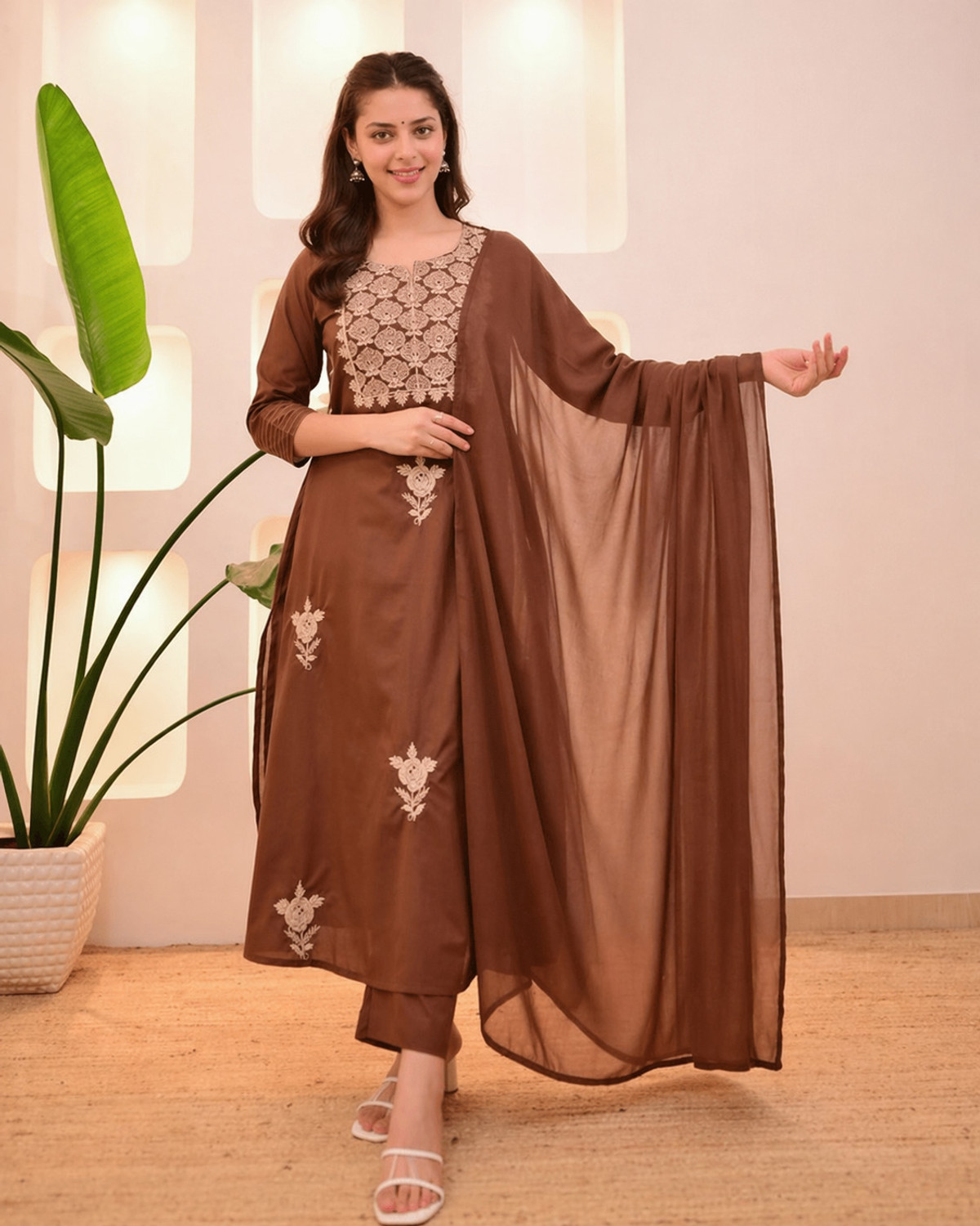 Image of PILUDI Embroidered Kurta, Trouser /Pant & Dupatta Set