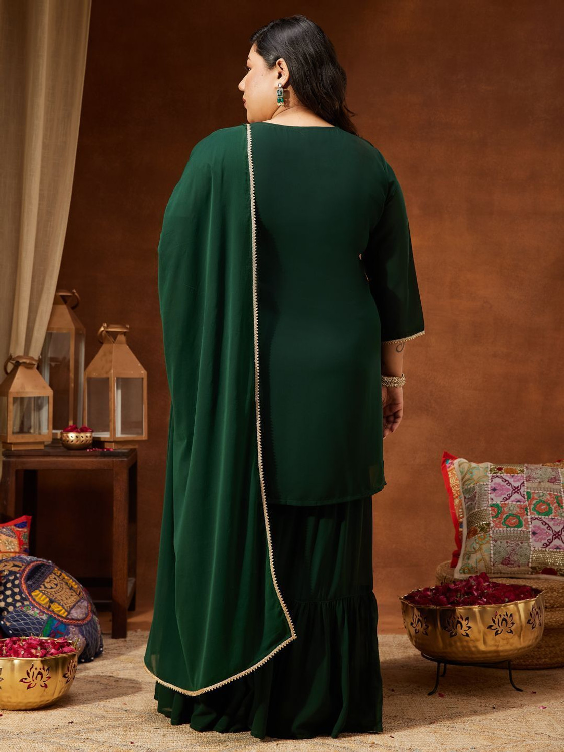 Image of Janasya Women Kurti Sharara Dupatta Set