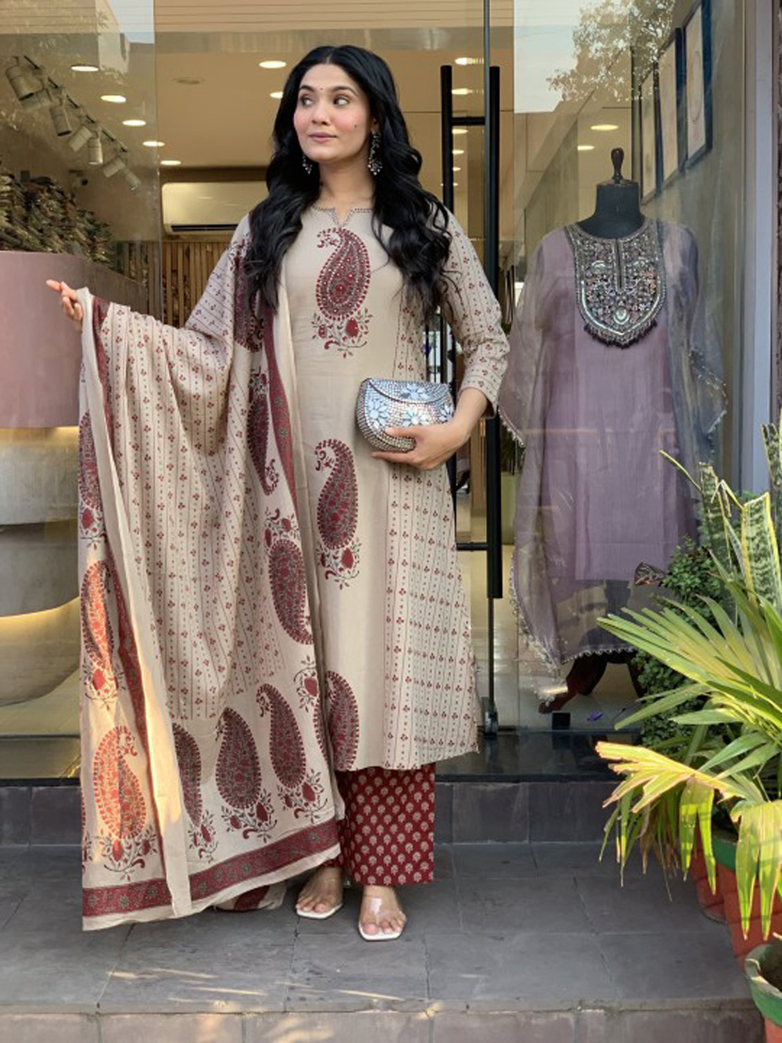 Image of Light Daisy Women Kurta Palazzo Dupatta Set