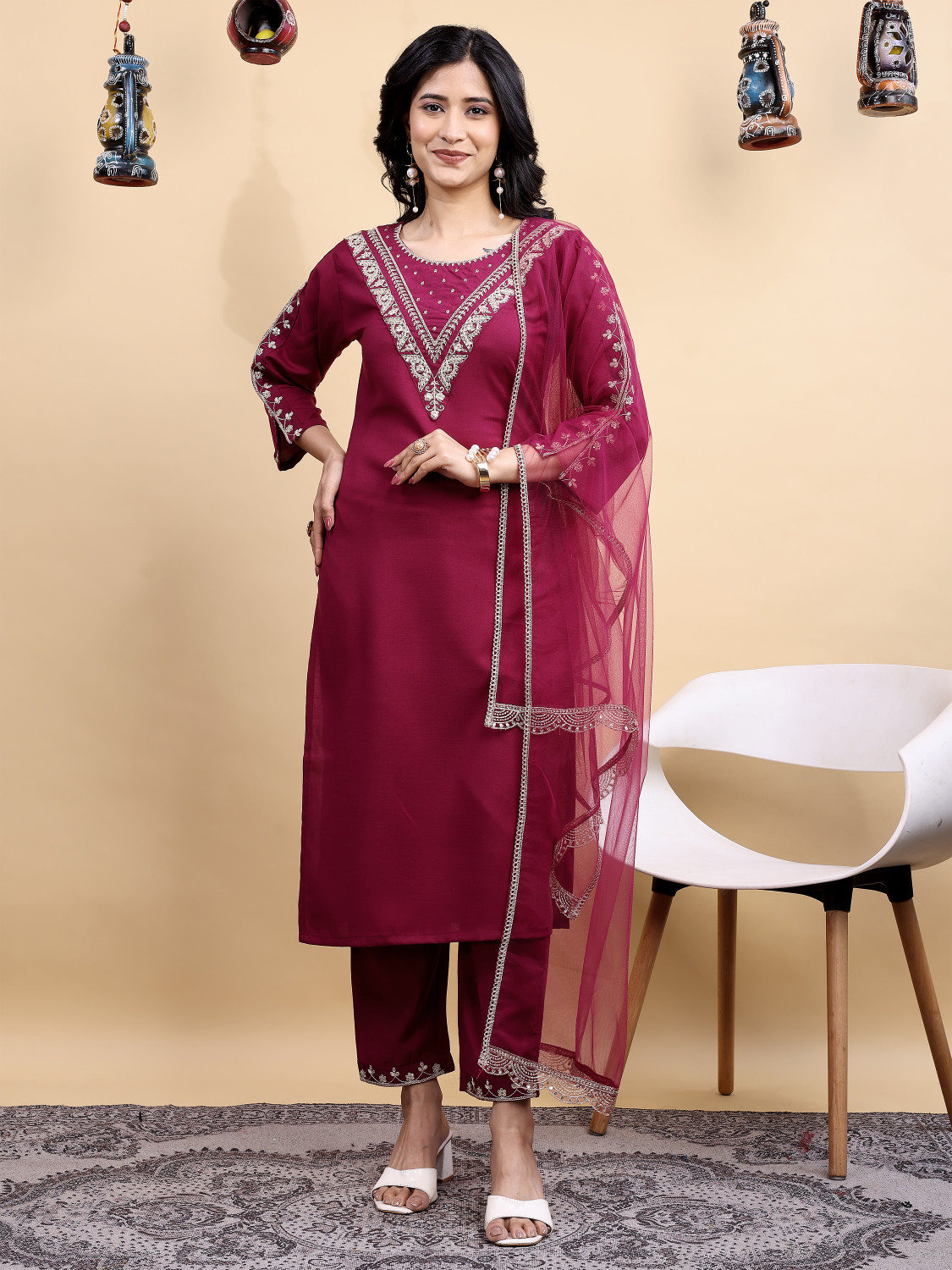 Image of Shree Ramkrishna Fab Women Viscose Rayon Kurta Pant Dupatta Set