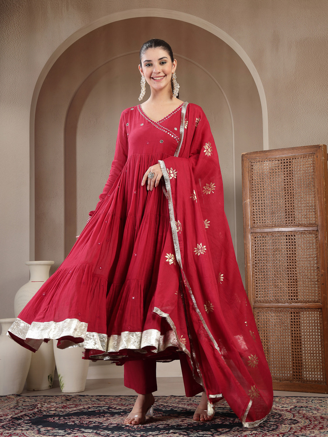 Image of Gulmohar Jaipur Women Kurta Palazzo Dupatta Set