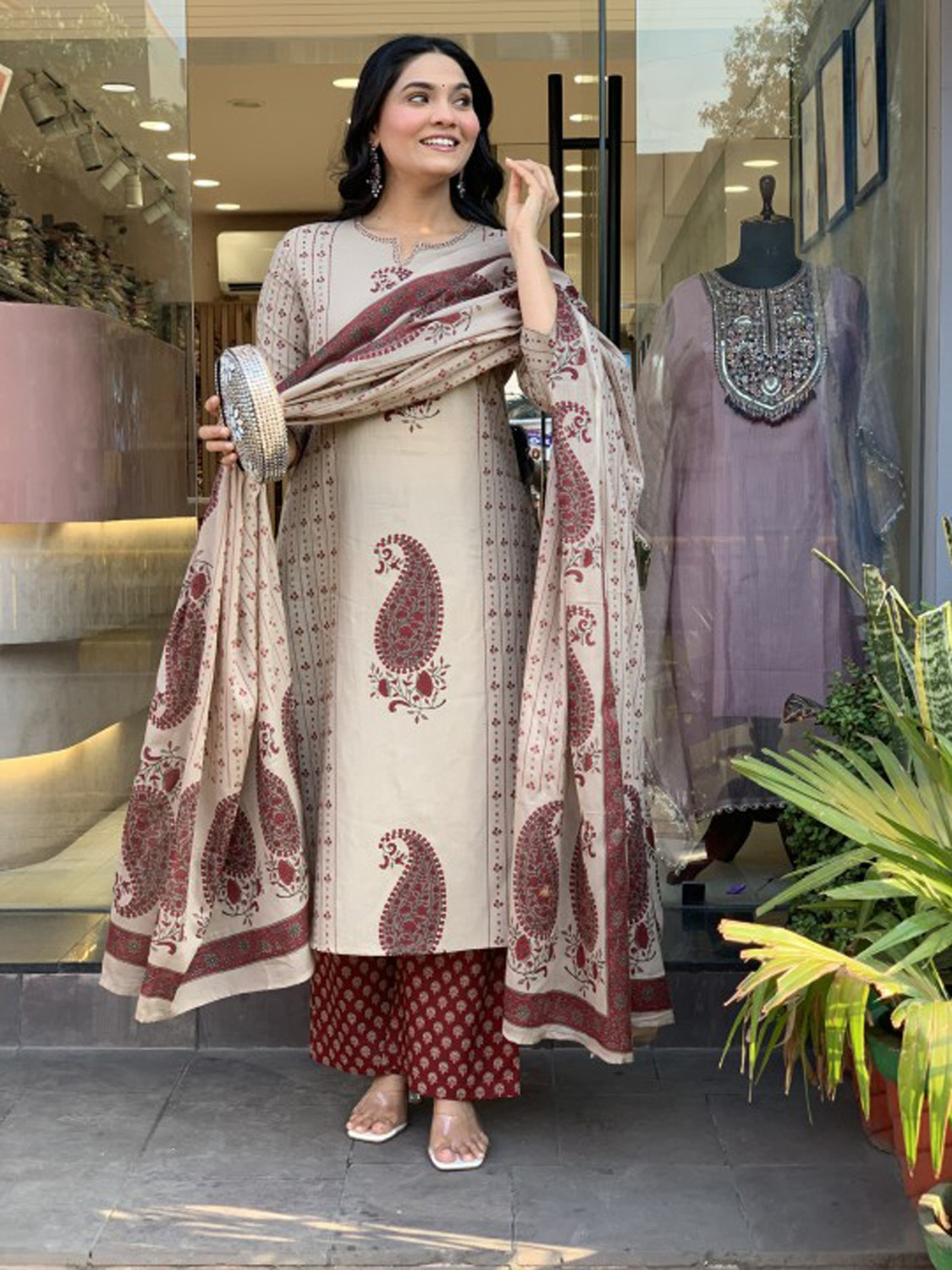 Image of Light Daisy Women Kurta Palazzo Dupatta Set
