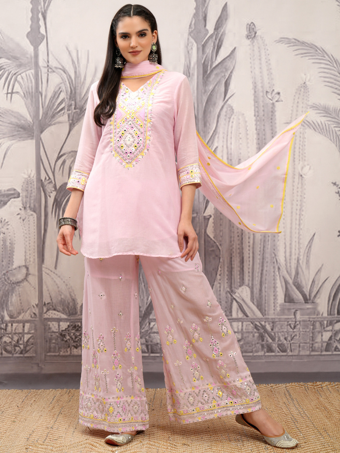 Image of Vishudh Women Kurta Sharara Attached Dupatta Set