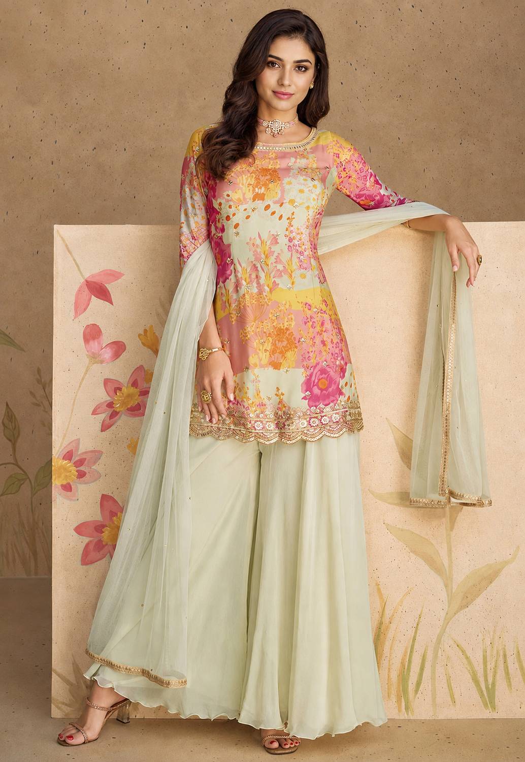 Zero Stitch Women Kurta Palazzo Dupatta Set - Image 1
