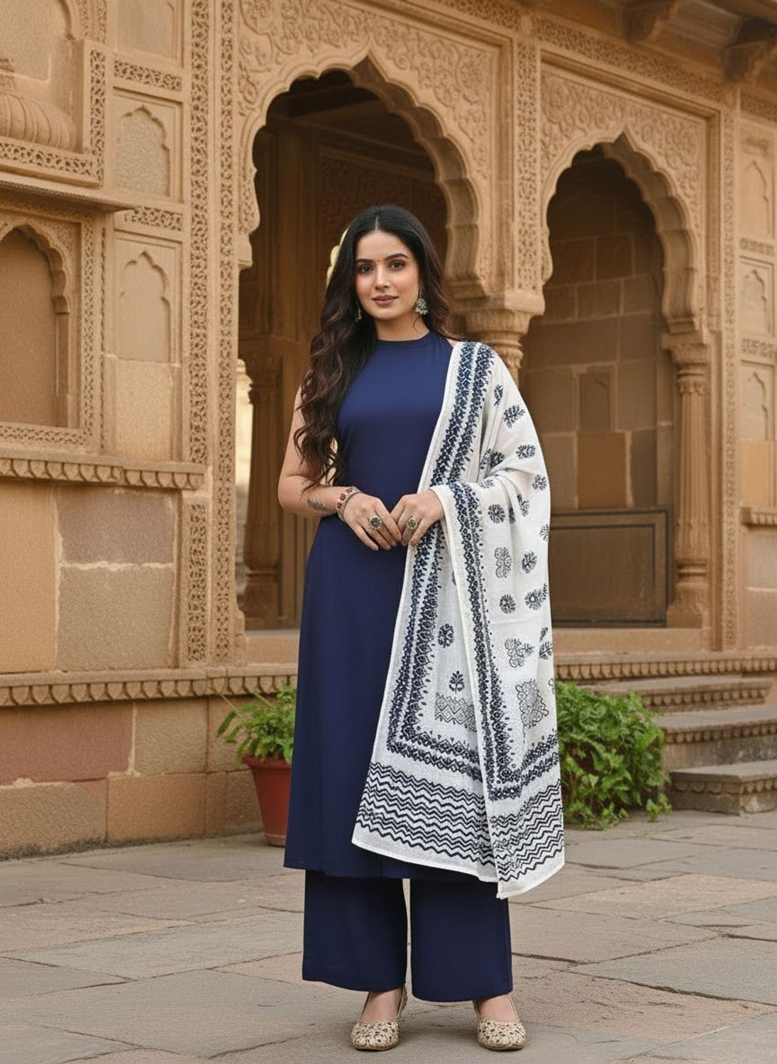 Image of AVANSHEE Women Kurta Palazzo Dupatta Set