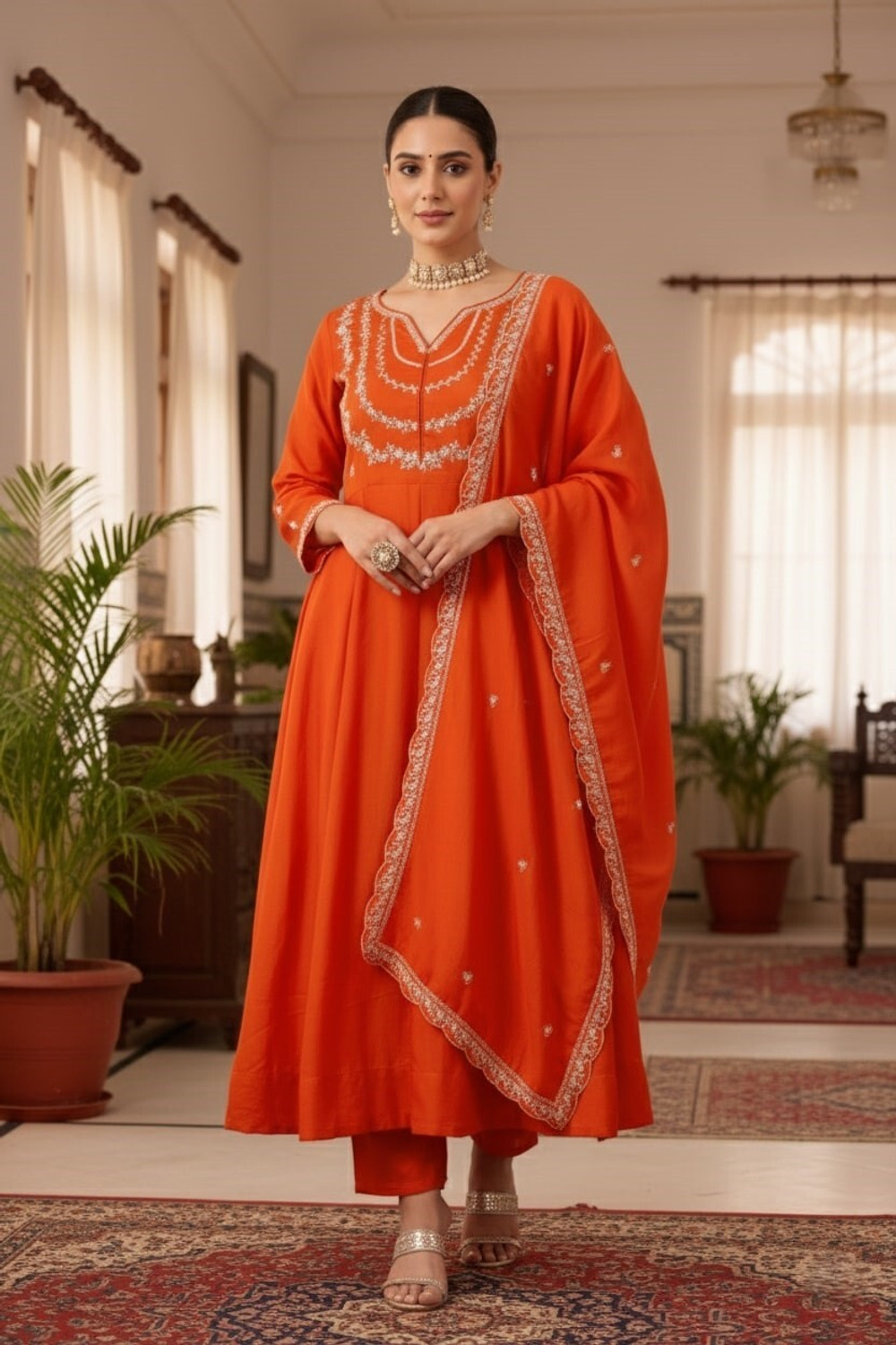 Image of OMICRON FAB Women Silk Blend Kurta Pant Dupatta Set