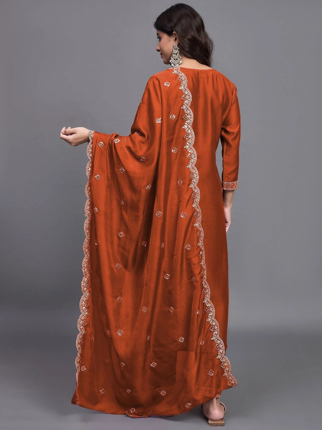 Image of SkyTara Embroidered Kurta, Trouser /Pant & Dupatta Set