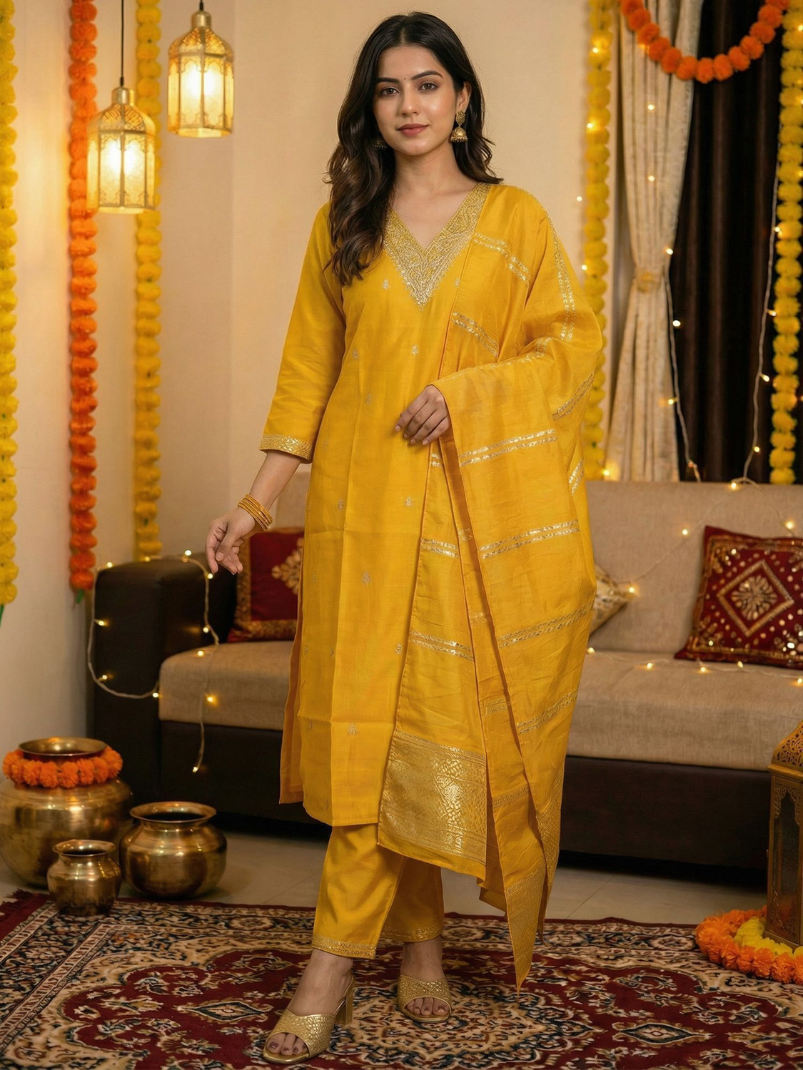 Image of Indo Era Women Kurta Pant Dupatta Set