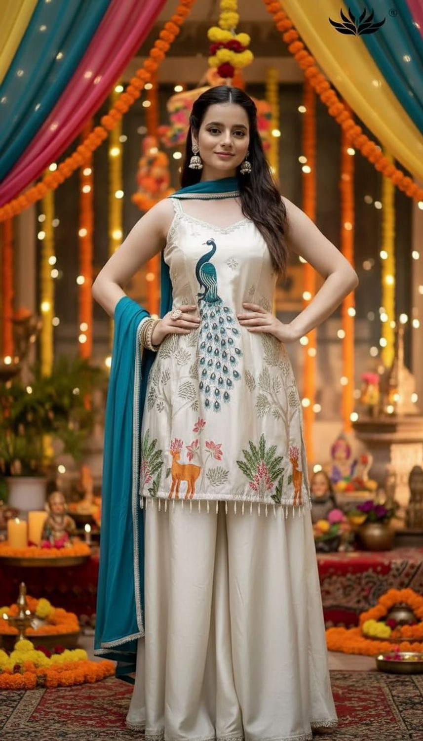 Image of jensicreation Women Kurta Sharara Attached Dupatta Set