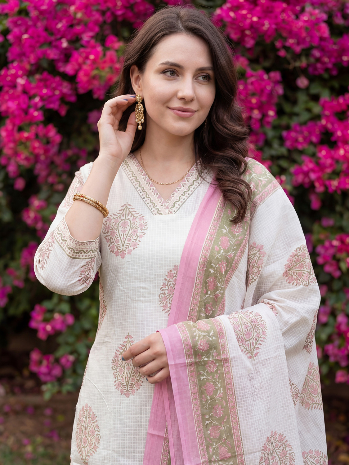 Image of Indo Era Women Pure Cotton Kurta Salwar Dupatta Set