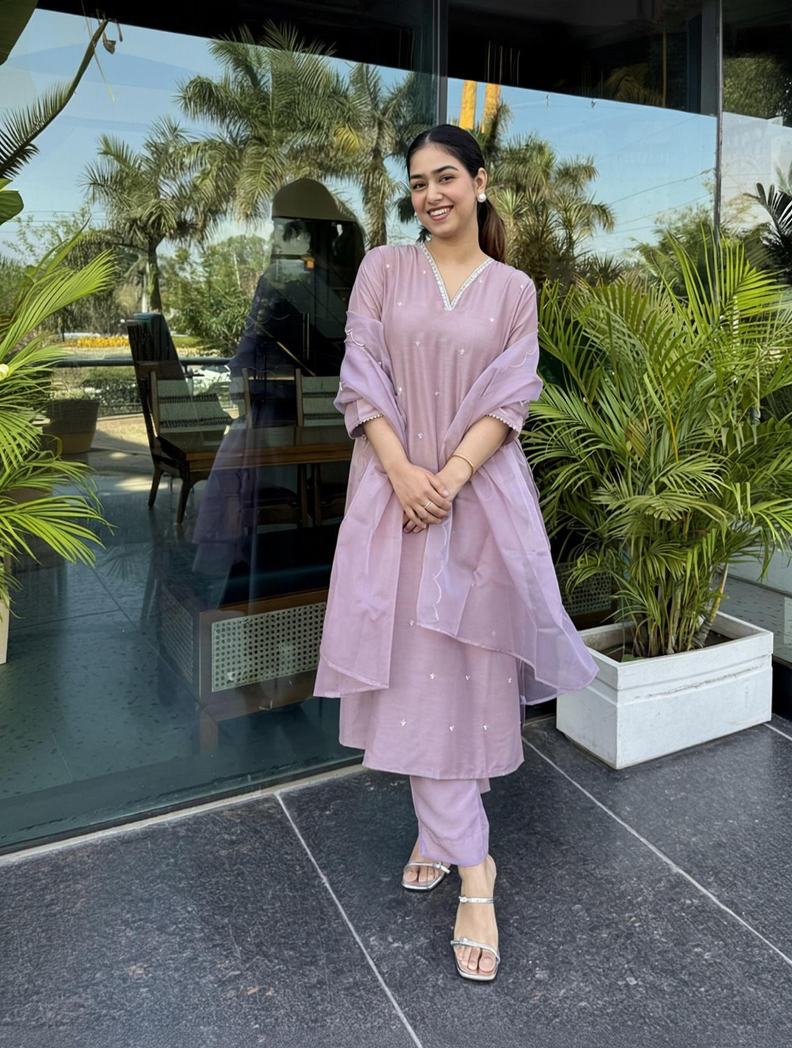 Image of Janasya Women Kurta Pant Dupatta Set